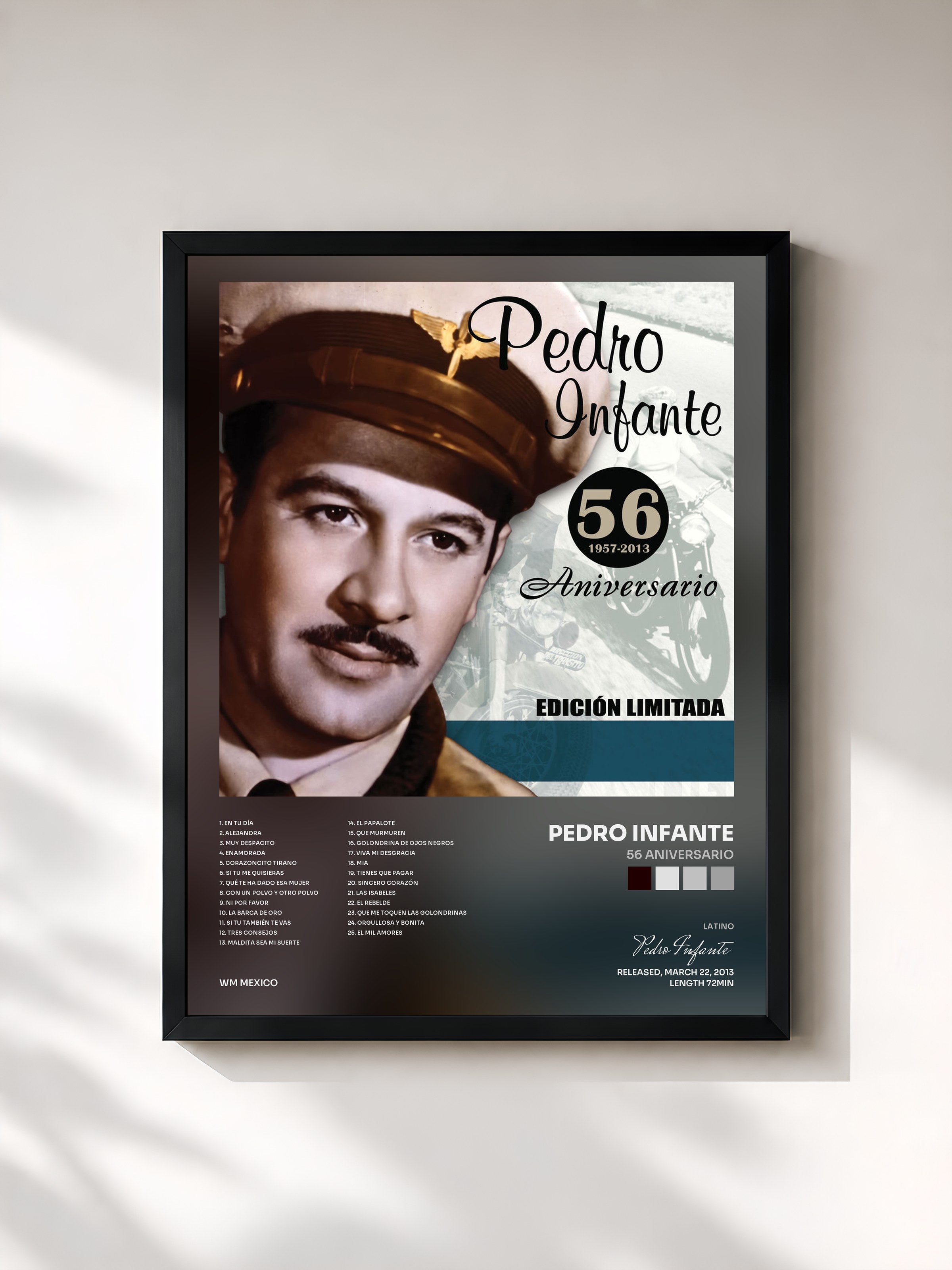 #noir Tableau de l'album 56 Aniversario de Pedro Infante, cadre noir, imprimé et encadré en France