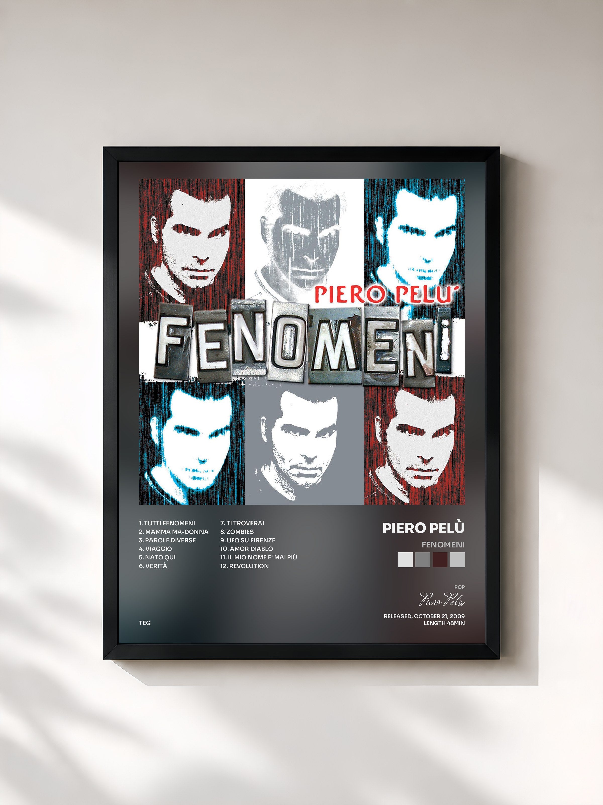 #noir Tableau de l'album Fenomeni de Piero Pelù, cadre noir, imprimé et encadré en France