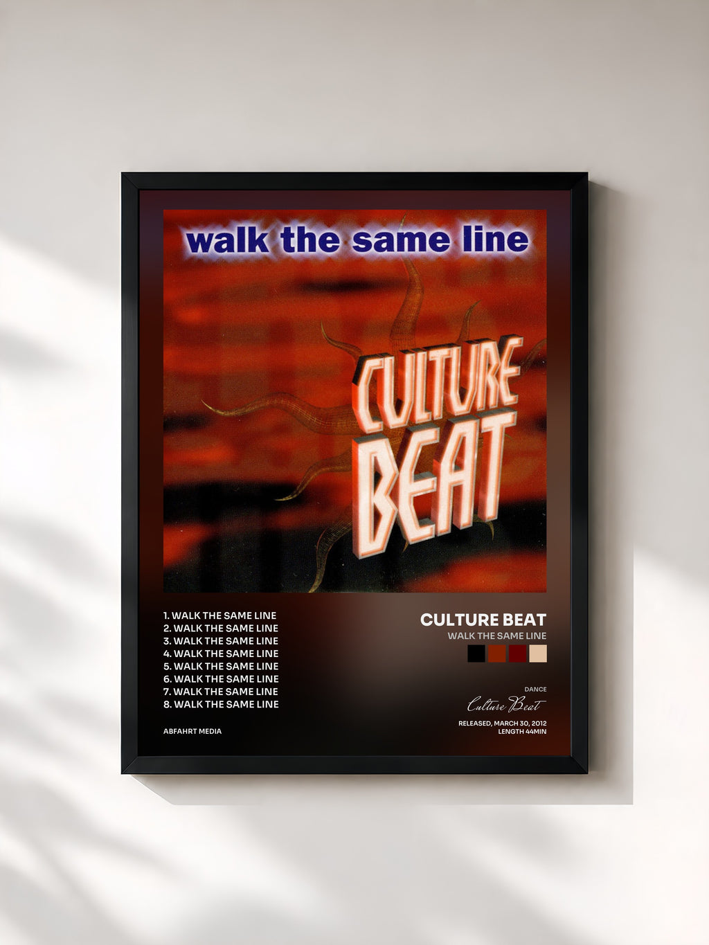 #noir Tableau de l'album Walk the Same Line de Culture Beat, cadre noir, imprimé et encadré en France