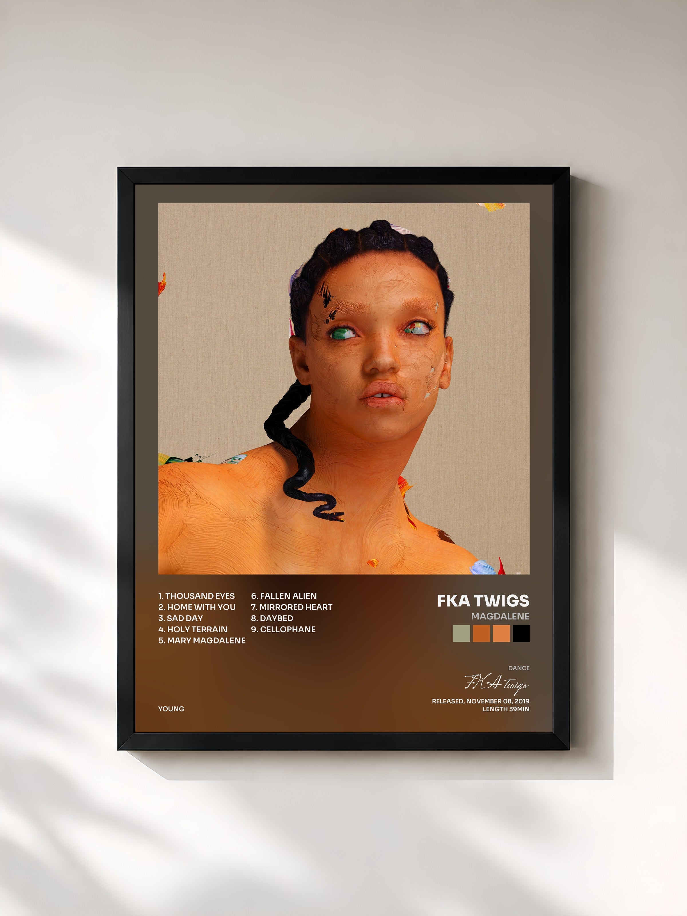 #noir Tableau de l'album MAGDALENE de FKA twigs, cadre noir, imprimé et encadré en France