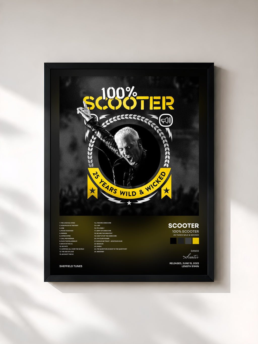 #noir Tableau de l'album 100% Scooter (25 Years Wild & Wicked) de Scooter, cadre noir, imprimé et encadré en France