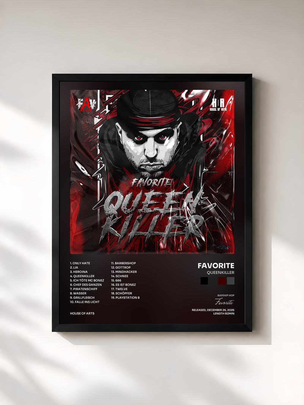 #noir Tableau de l'album Queenkiller de Favorite, cadre noir, imprimé et encadré en France