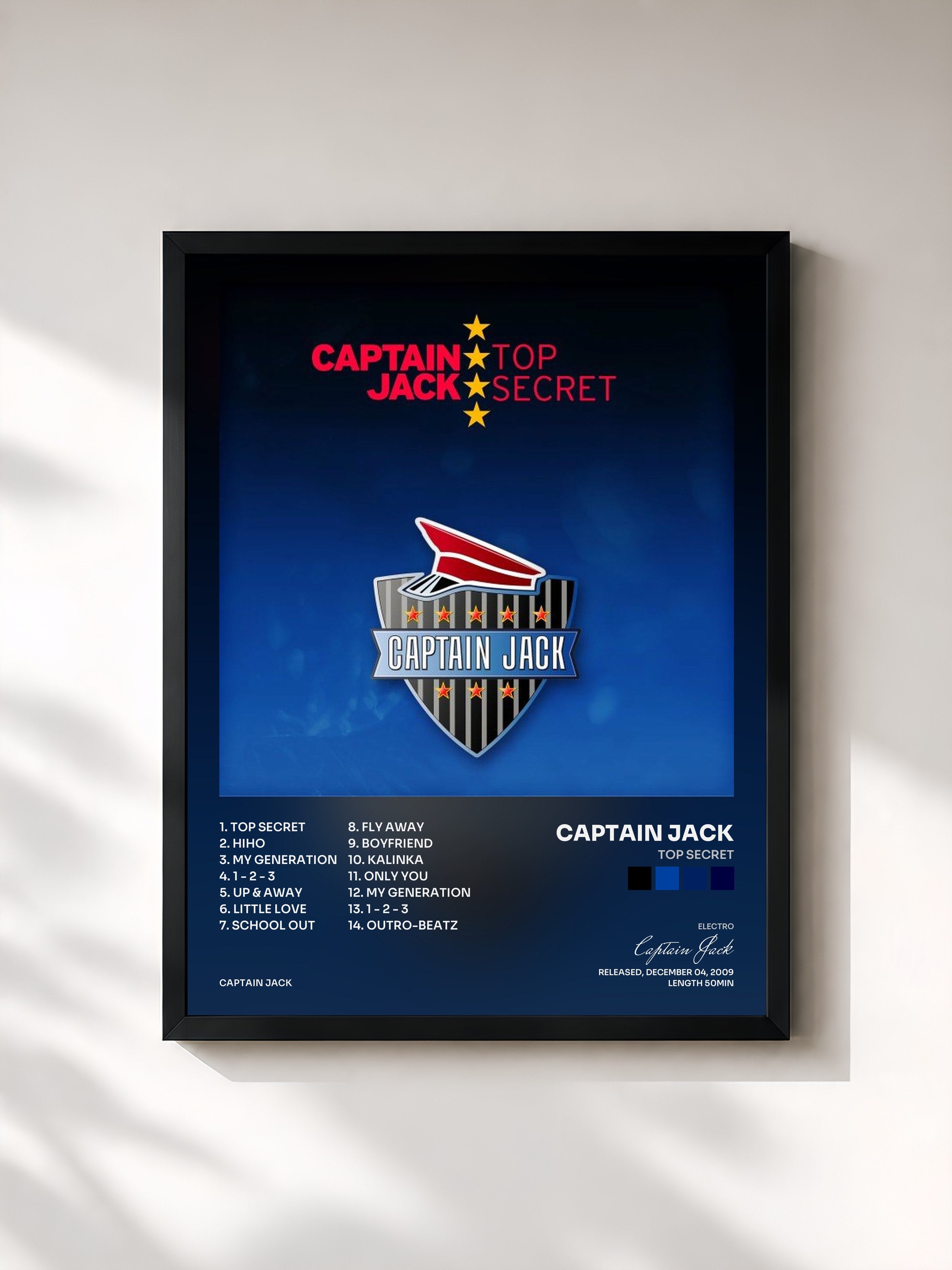 #noir Tableau de l'album Top Secret de Captain Jack, cadre noir, imprimé et encadré en France
