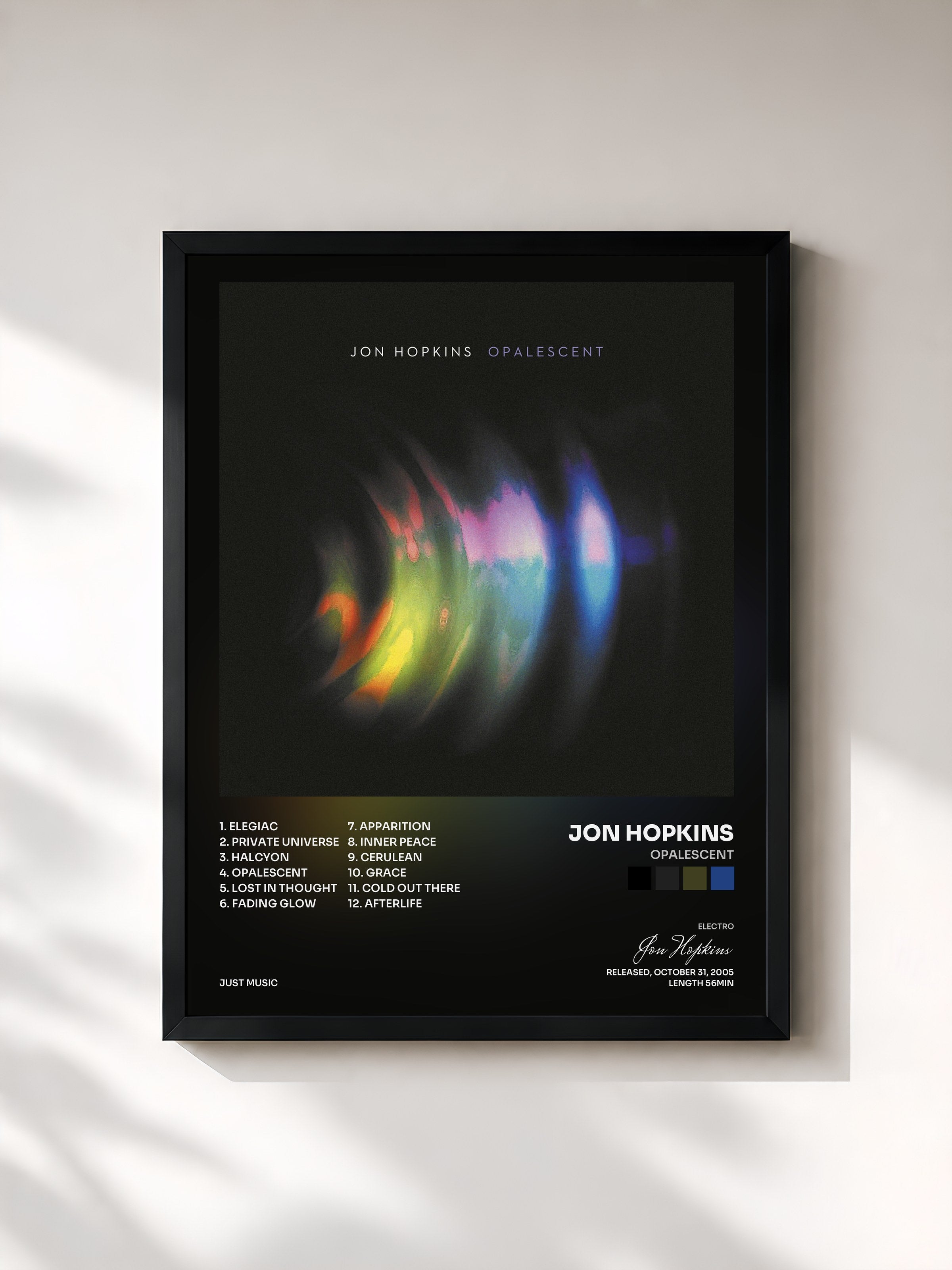 #noir Tableau de l'album Opalescent de Jon Hopkins, cadre noir, imprimé et encadré en France