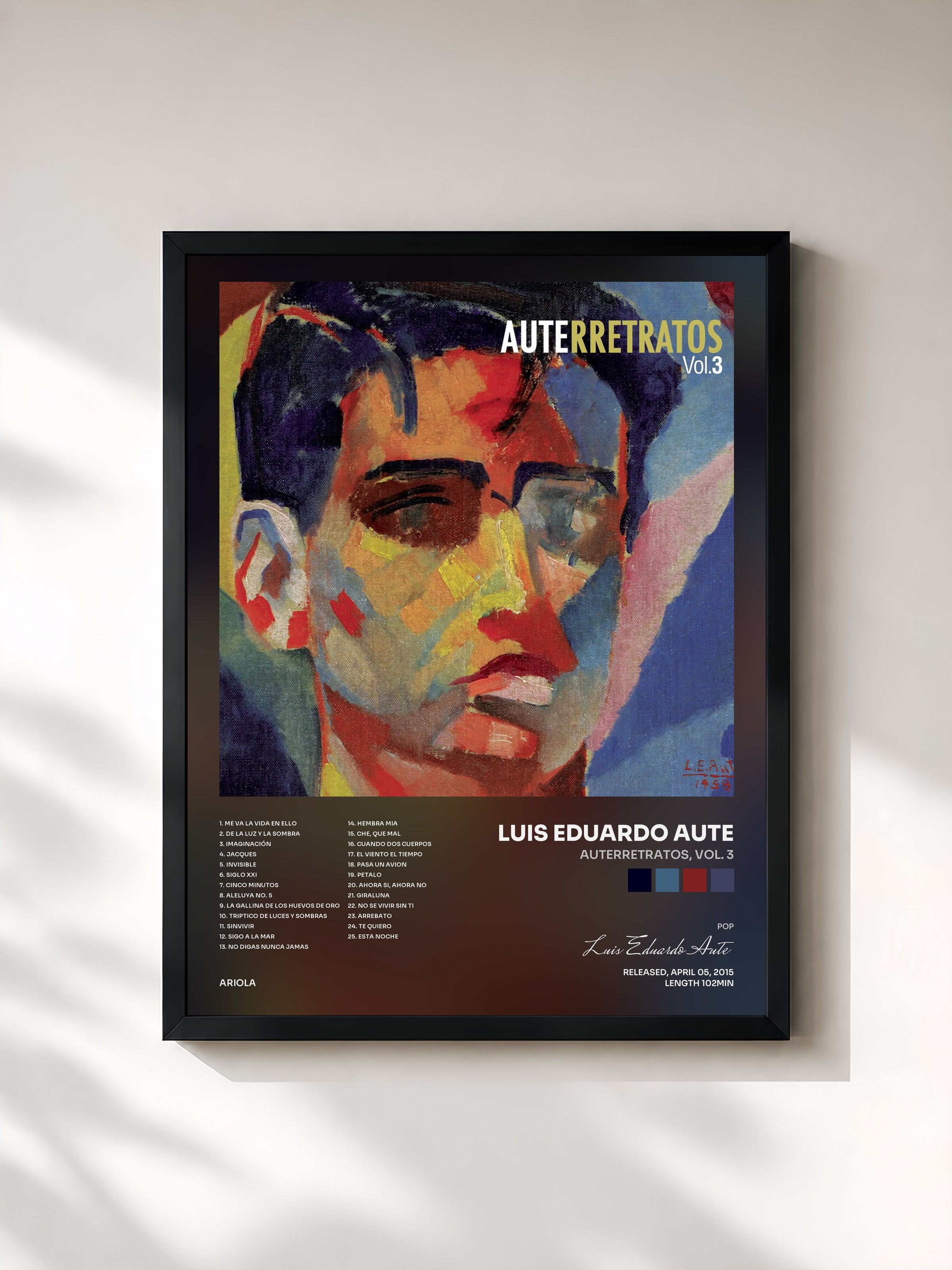 #noir Tableau de l'album Auterretratos, Vol. 3 de Luis Eduardo Aute, cadre noir, imprimé et encadré en France