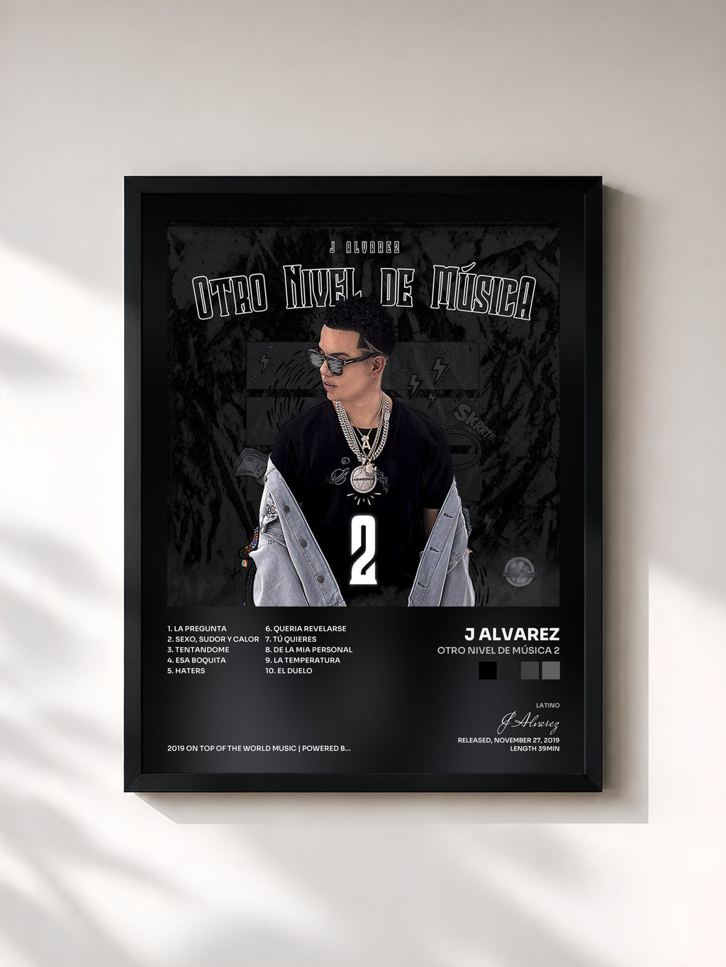 #noir Tableau de l'album Otro Nivel de Música 2 de J Alvarez, cadre noir, imprimé et encadré en France