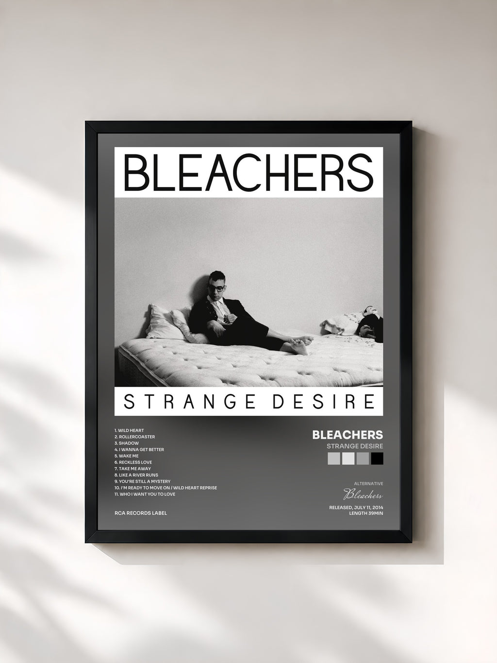 #noir Tableau de l'album Strange Desire de Bleachers, cadre noir, imprimé et encadré en France