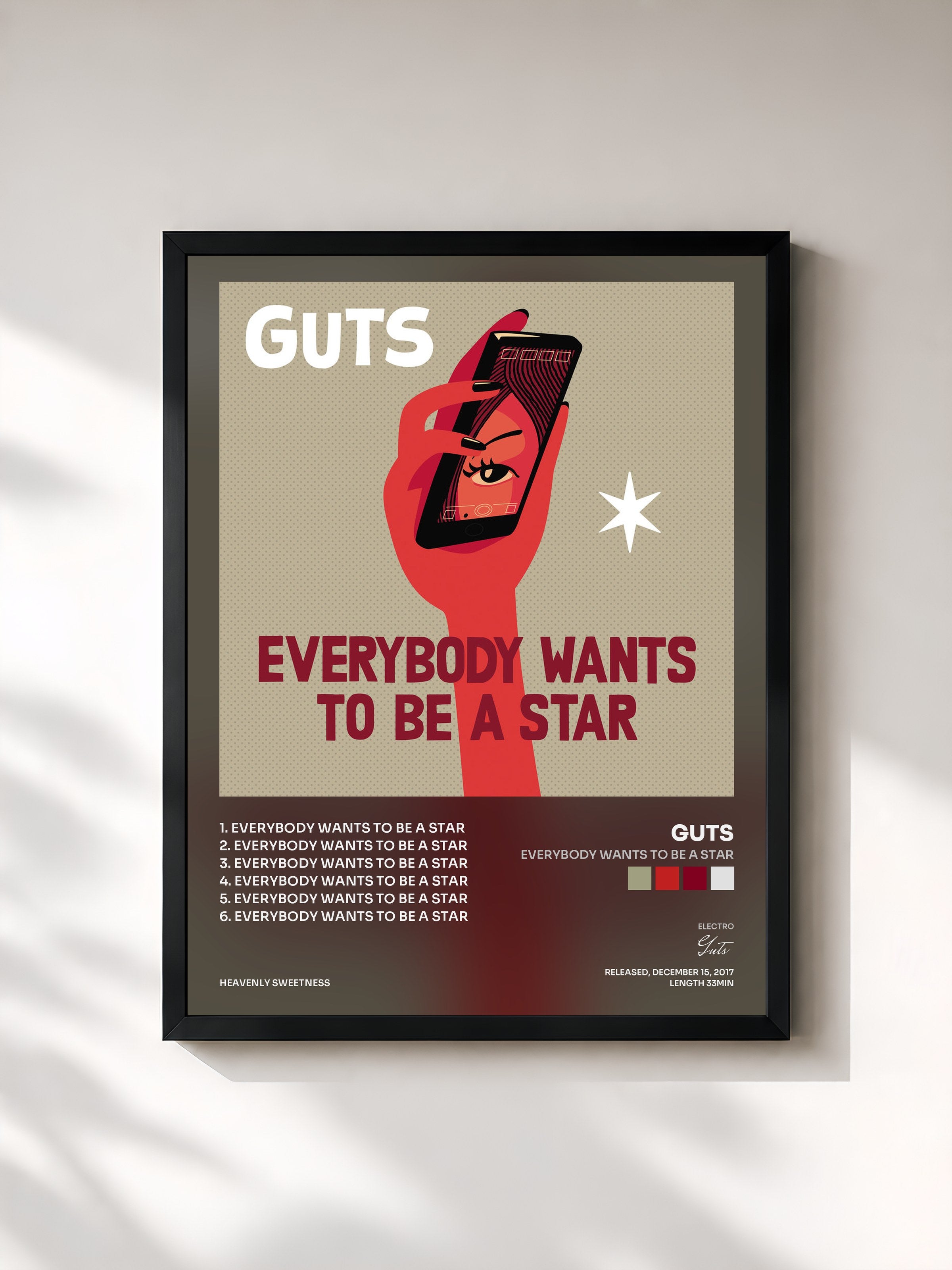 #noir Tableau de l'album Everybody Wants to Be a Star de Guts, cadre noir, imprimé et encadré en France