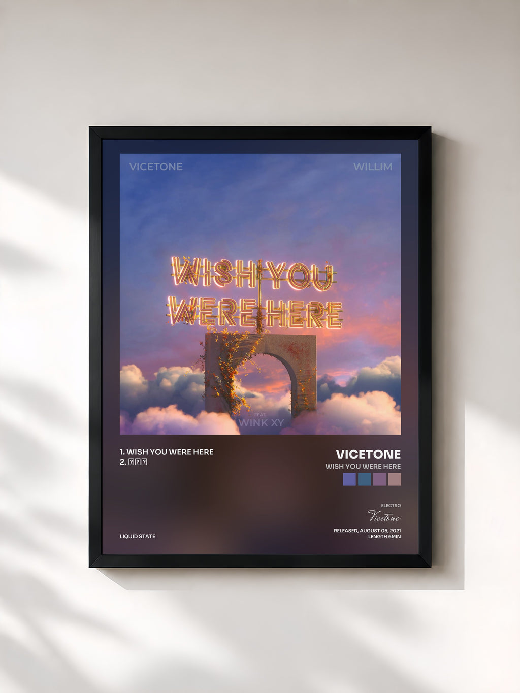 #noir Tableau de l'album Wish You Were Here de Vicetone, cadre noir, imprimé et encadré en France