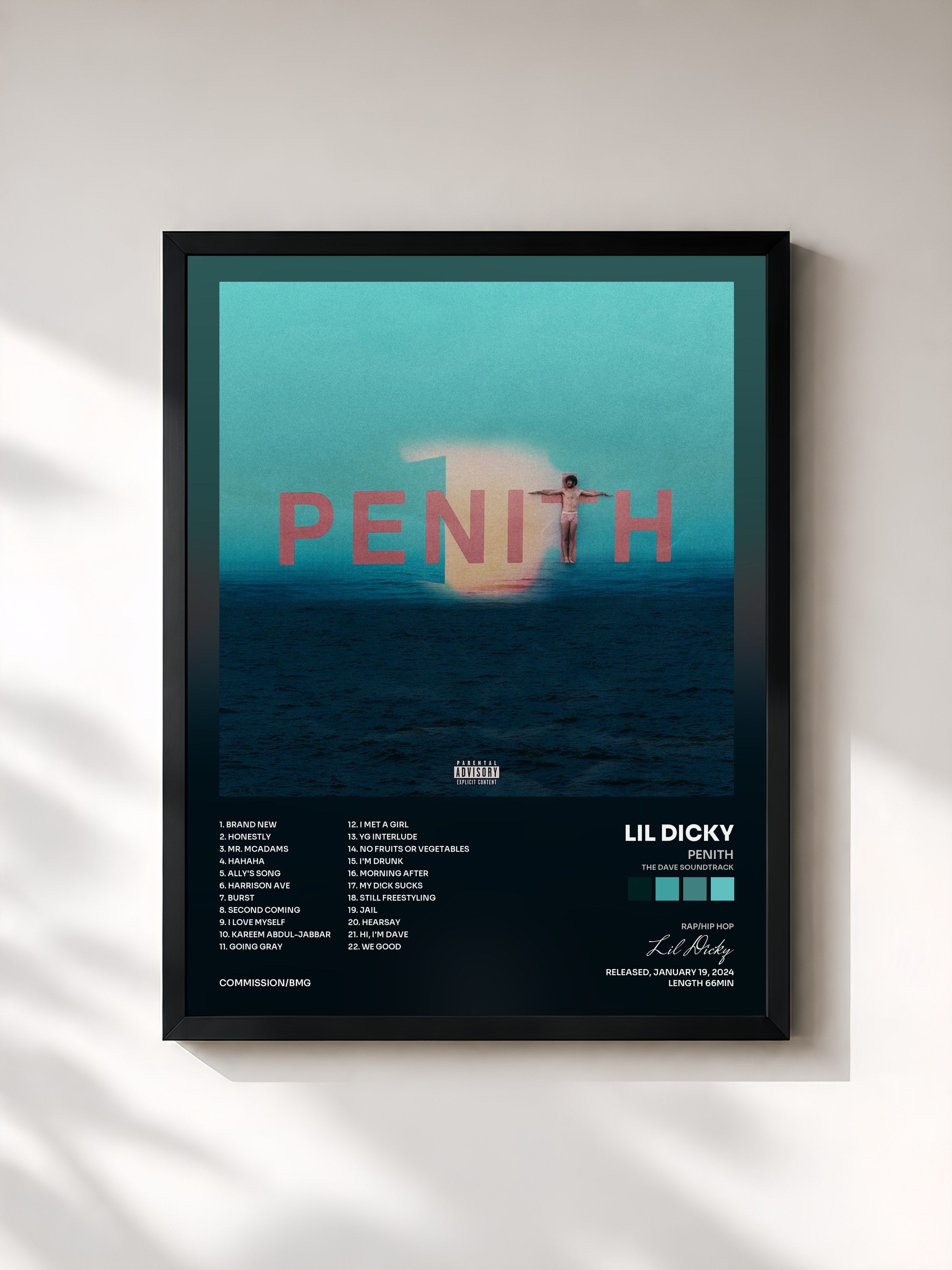 #noir Tableau de l'album Penith (The DAVE Soundtrack) de Lil Dicky, cadre noir, imprimé et encadré en France
