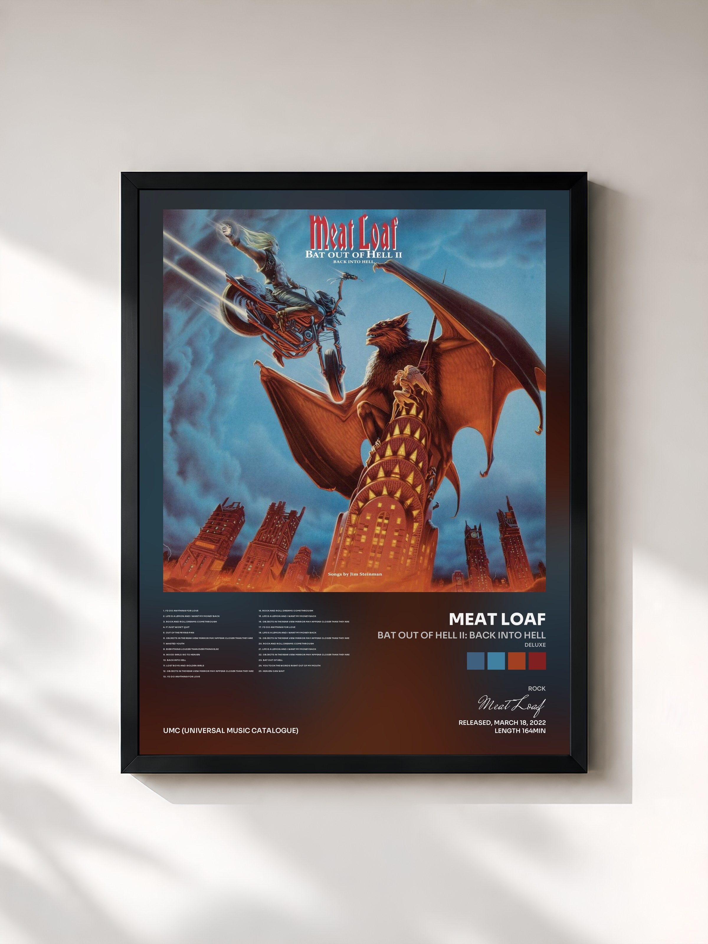 #noir Tableau de l'album Bat Out Of Hell II: Back Into Hell (Deluxe) de Meat Loaf, cadre noir, imprimé et encadré en France