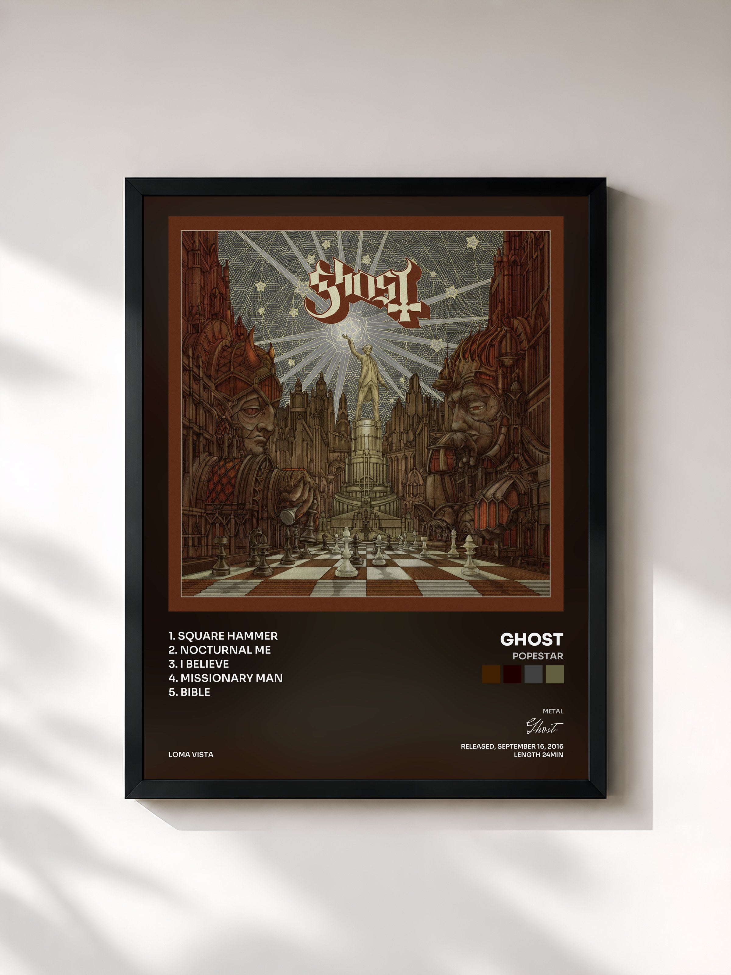 #noir Tableau de l'album Popestar de Ghost, cadre noir, imprimé et encadré en France