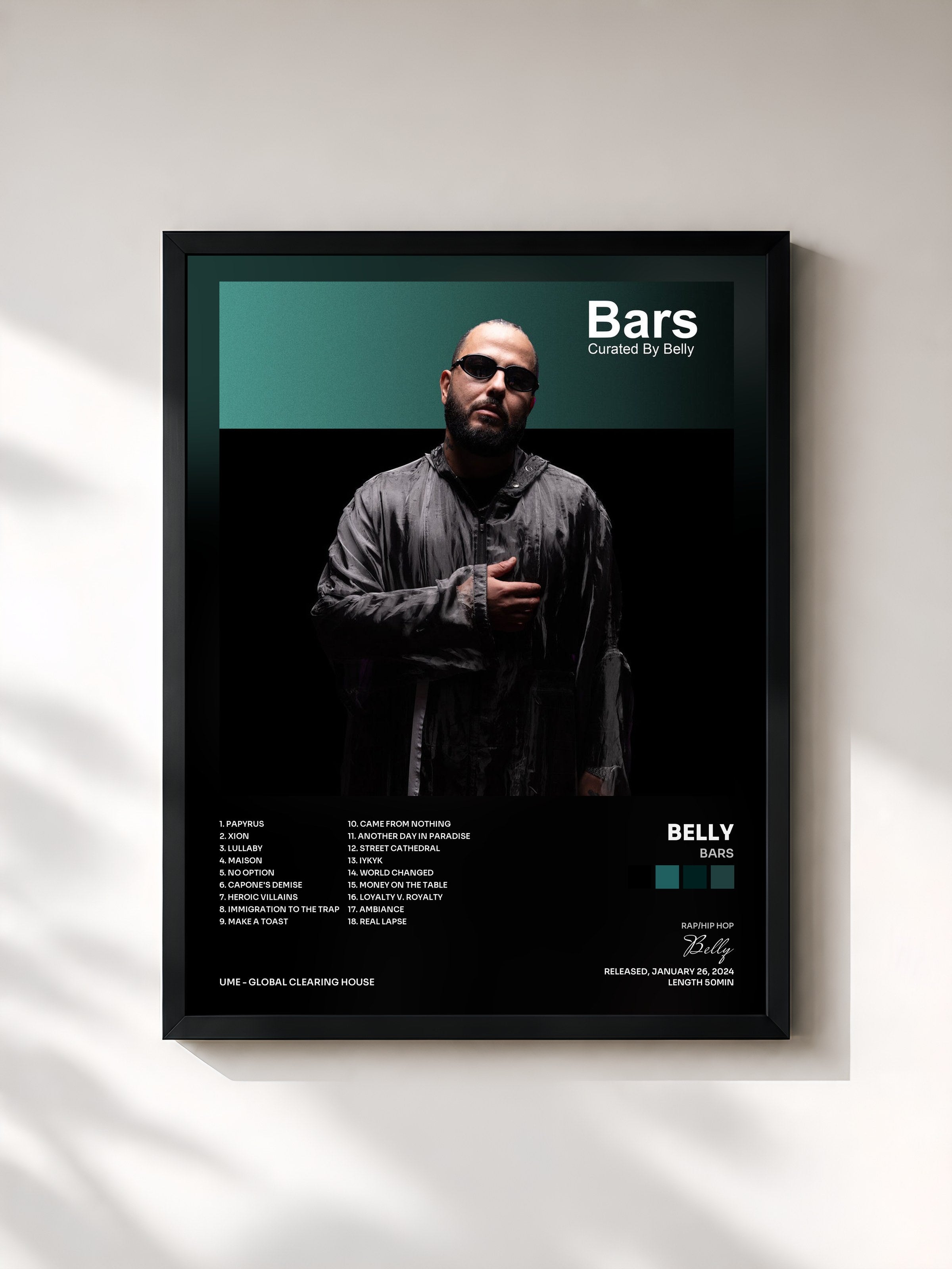 #noir Tableau de l'album Bars de Belly, cadre noir, imprimé et encadré en France