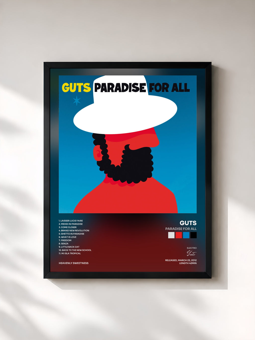 #noir Tableau de l'album Paradise for All de Guts, cadre noir, imprimé et encadré en France