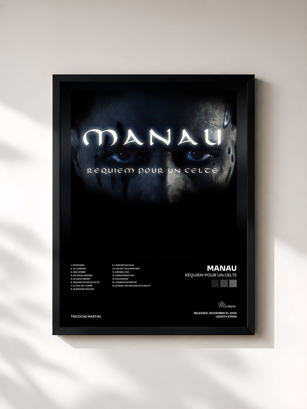#noir Requiem pour un celte by Manau as a framed art print, black frame, printed and framed in France