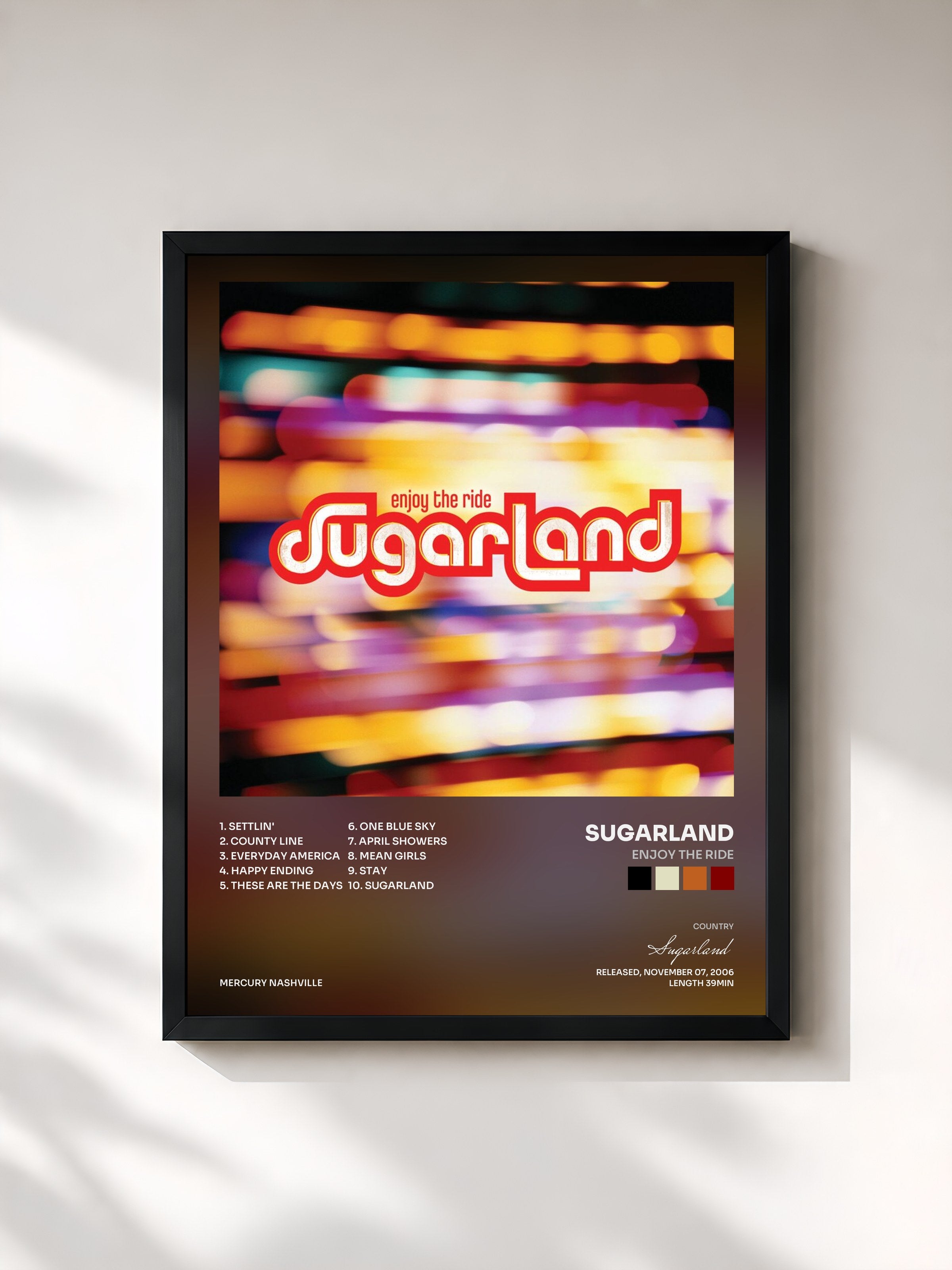 #noir Tableau de l'album Enjoy The Ride de Sugarland, cadre noir, imprimé et encadré en France