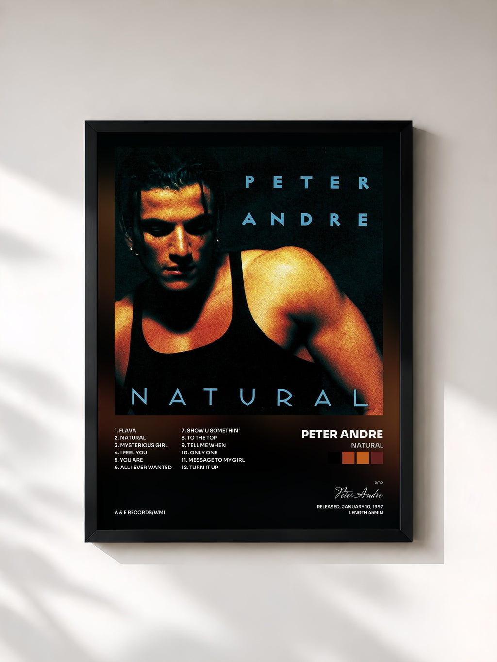 #noir Tableau de l'album Natural de Peter Andre, cadre noir, imprimé et encadré en France