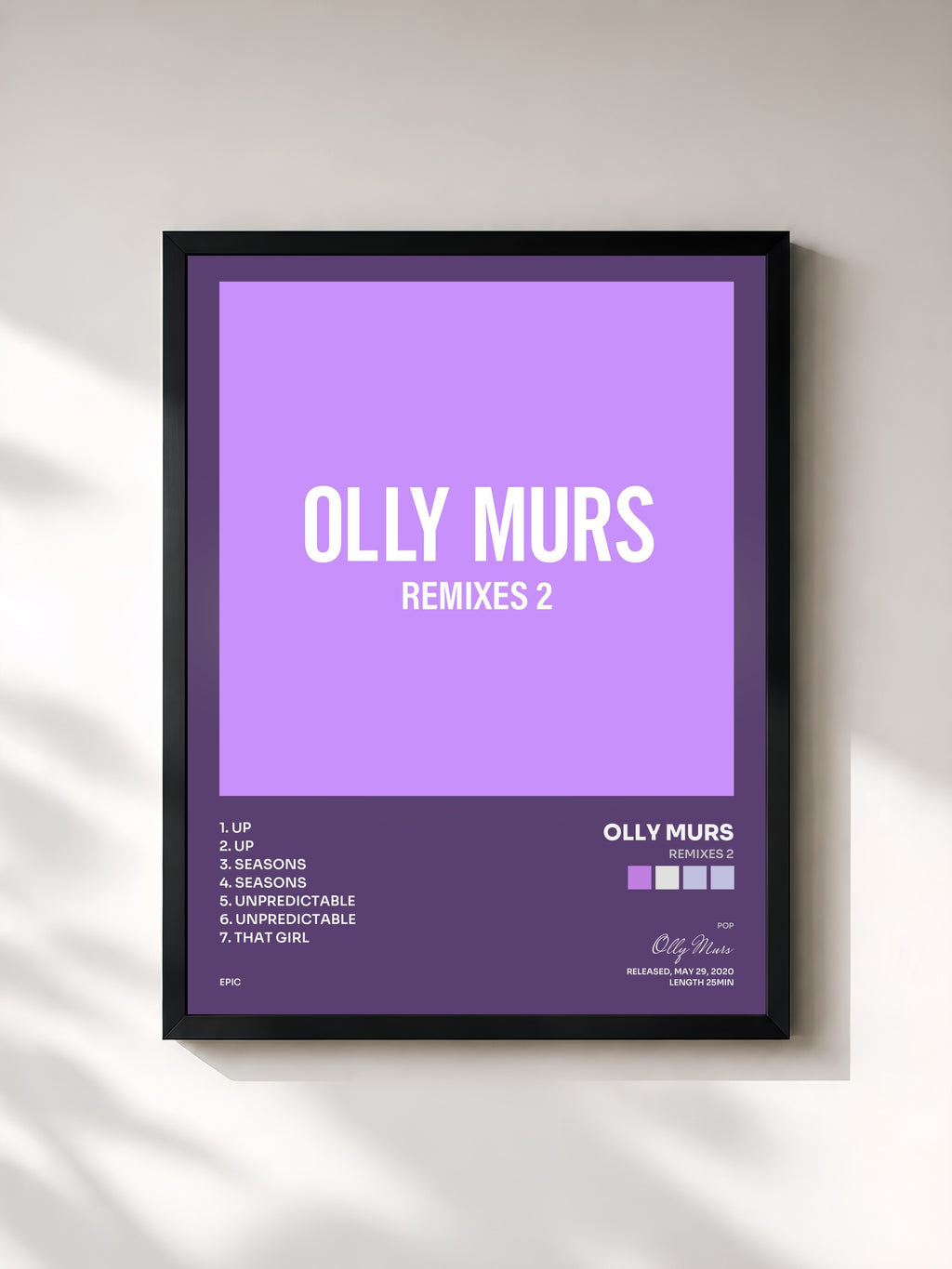 #noir Tableau de l'album Remixes 2 de Olly Murs, cadre noir, imprimé et encadré en France
