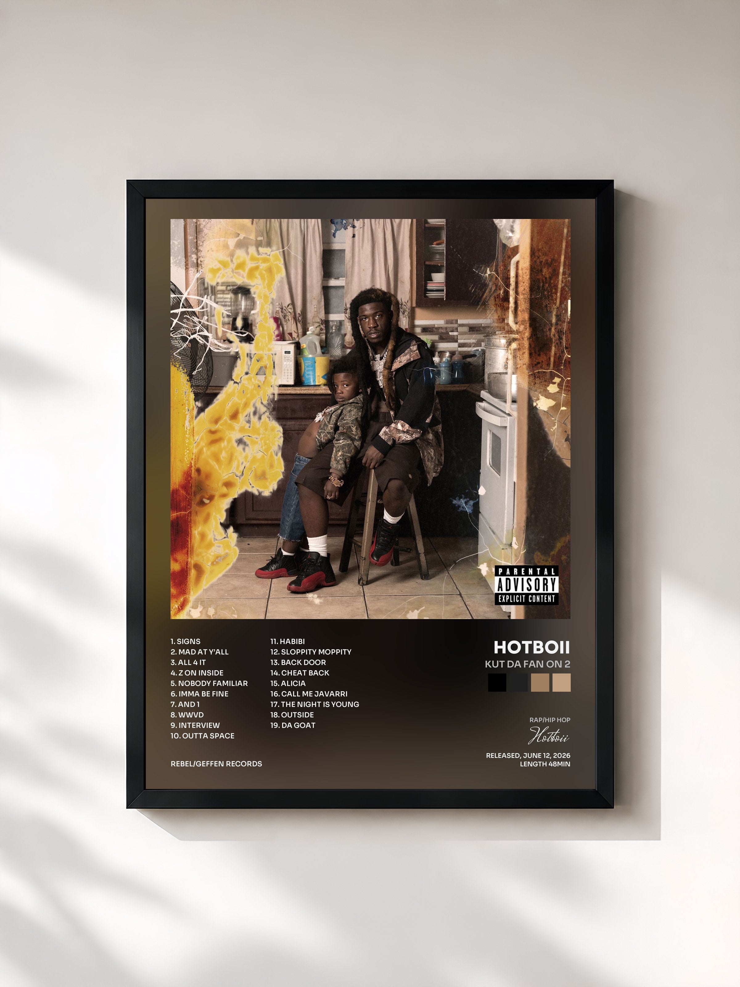 #noir Tableau de l'album Kut Da Fan On 2 de Hotboii, cadre noir, imprimé et encadré en France