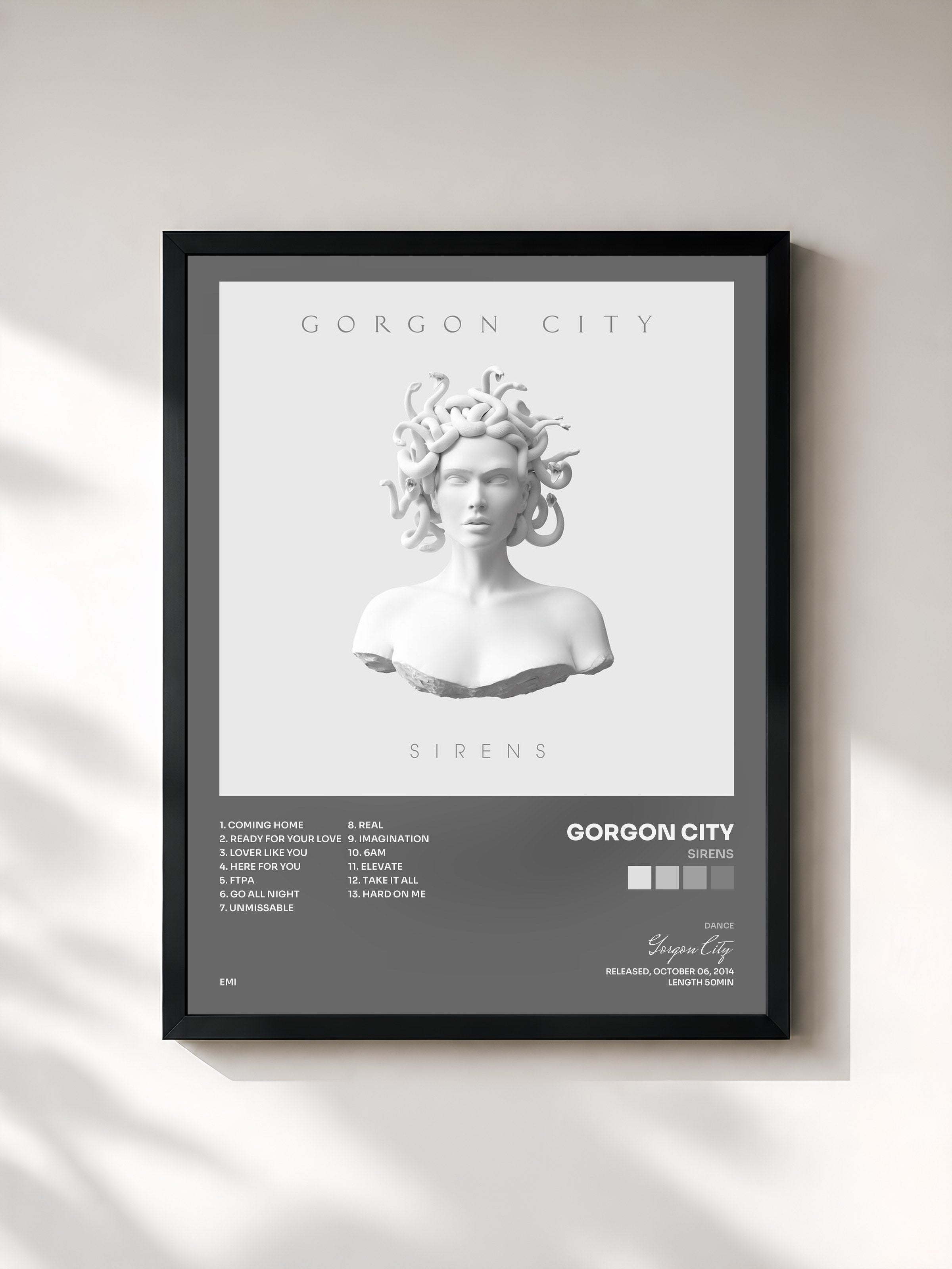 #noir Tableau de l'album Sirens de Gorgon City, cadre noir, imprimé et encadré en France