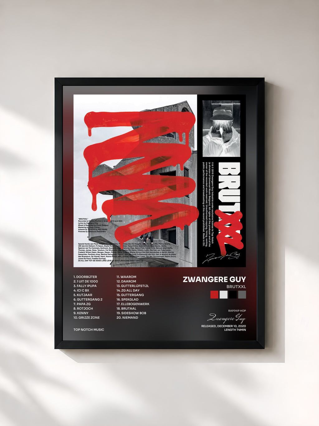 #noir Tableau de l'album BRUTXXL de Zwangere Guy, cadre noir, imprimé et encadré en France