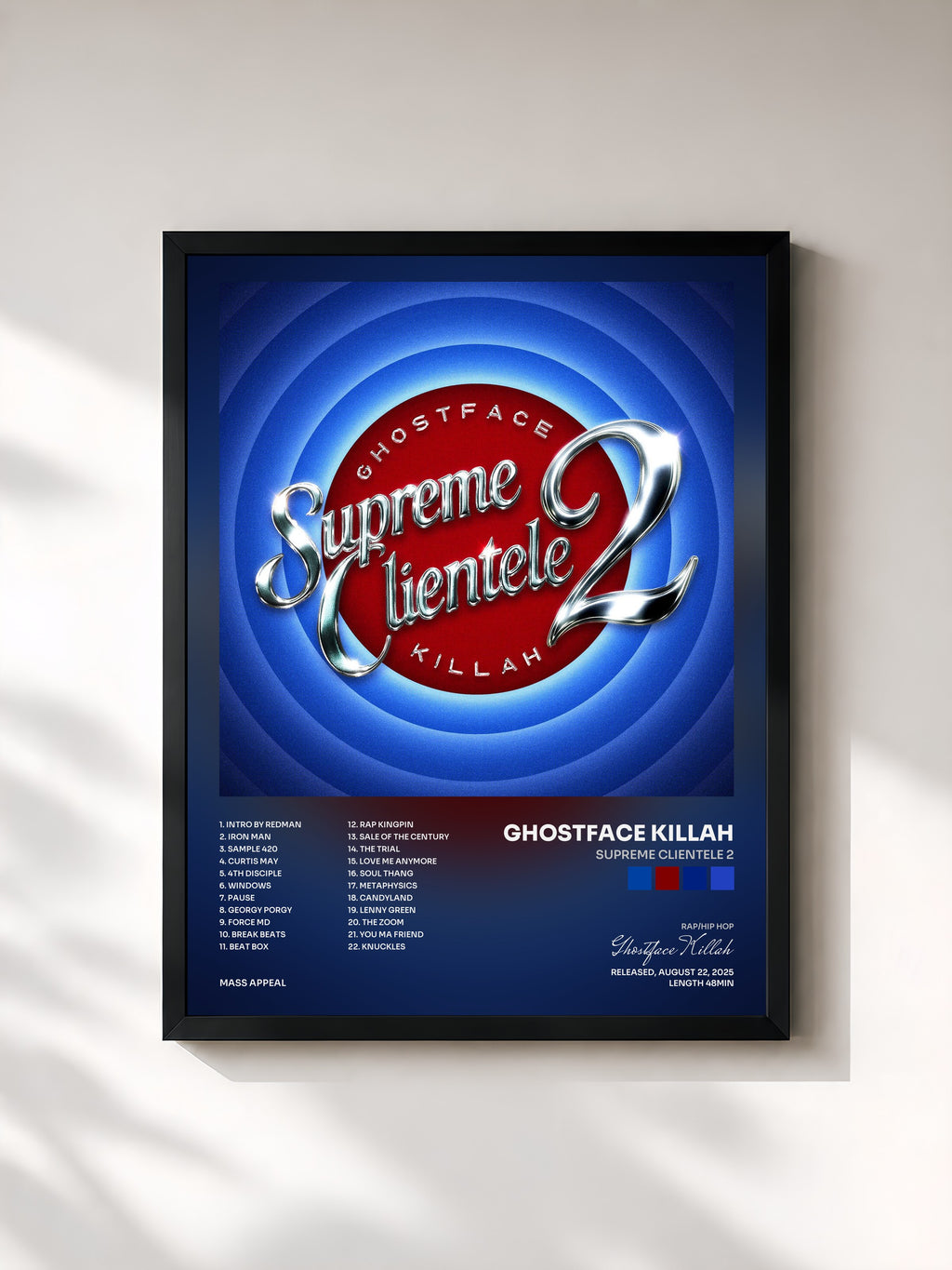 #noir Tableau de l'album Supreme Clientele 2 de Ghostface Killah, cadre noir, imprimé et encadré en France