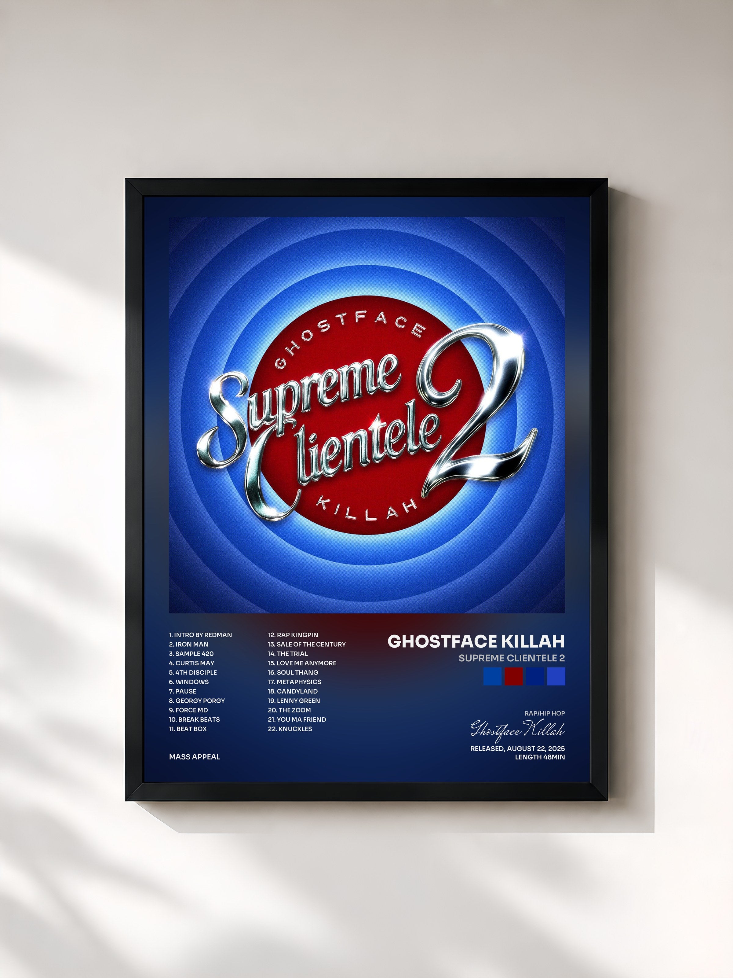 #noir Tableau de l'album Supreme Clientele 2 de Ghostface Killah, cadre noir, imprimé et encadré en France
