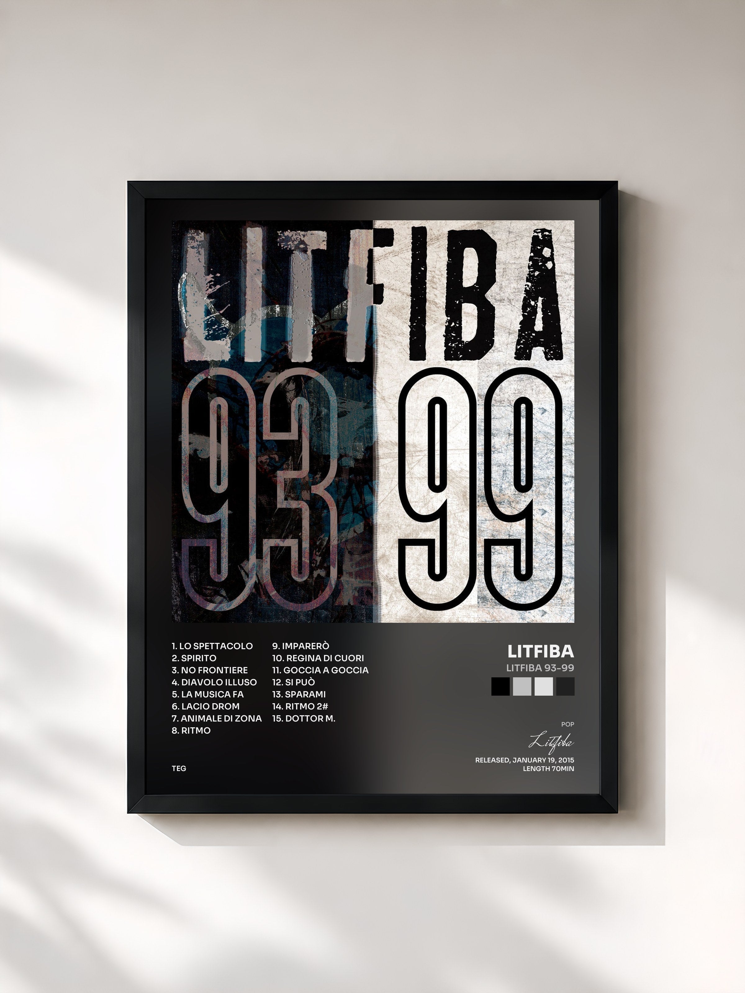 #noir Tableau de l'album LITFIBA 93-99 de Litfiba, cadre noir, imprimé et encadré en France