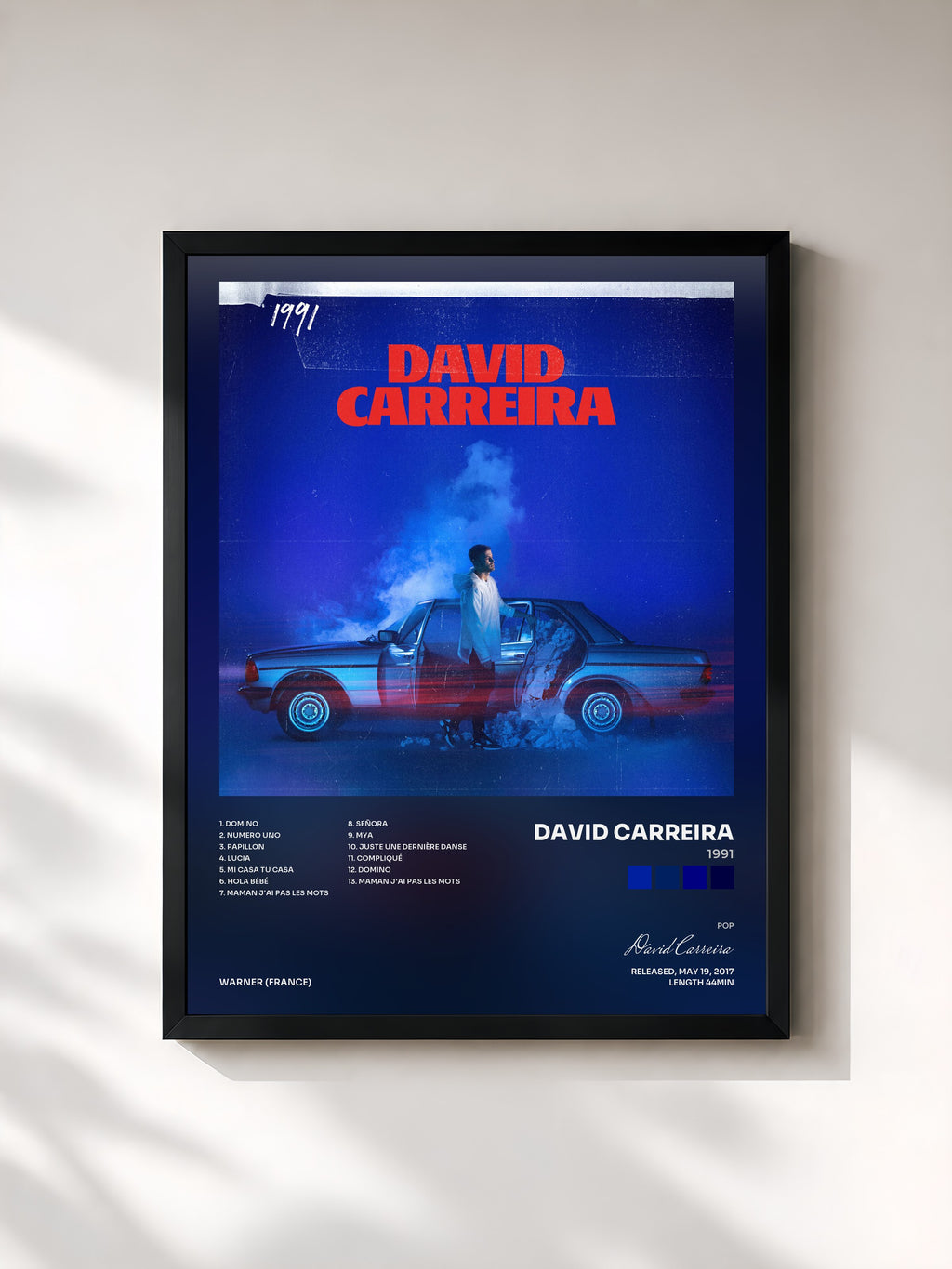 #noir Tableau de l'album 1991 de David Carreira, cadre noir, imprimé et encadré en France