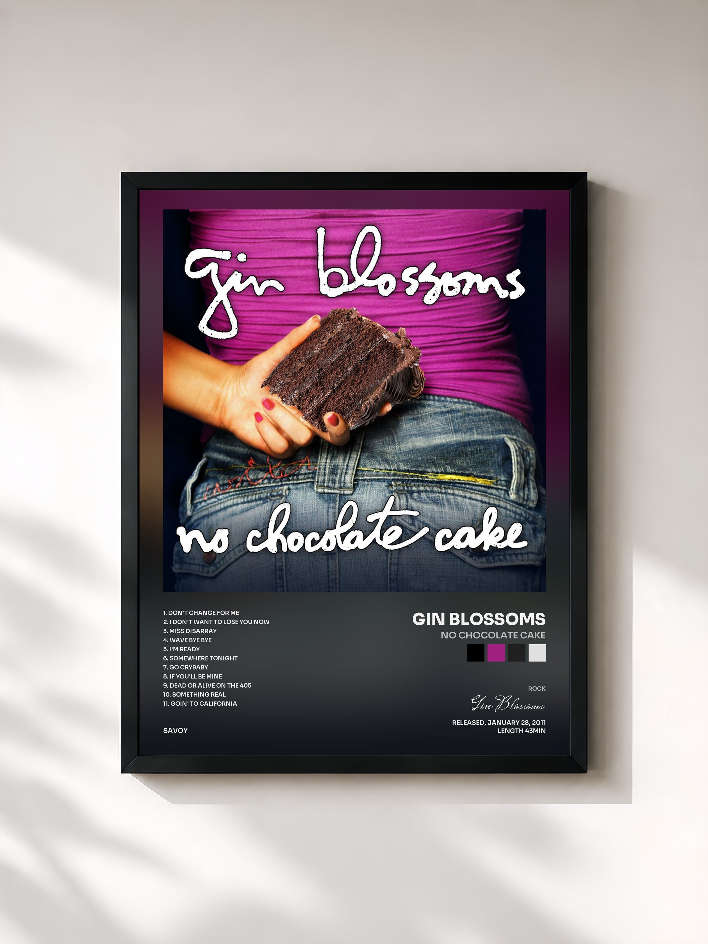 #noir Tableau de l'album No Chocolate Cake de Gin Blossoms, cadre noir, imprimé et encadré en France