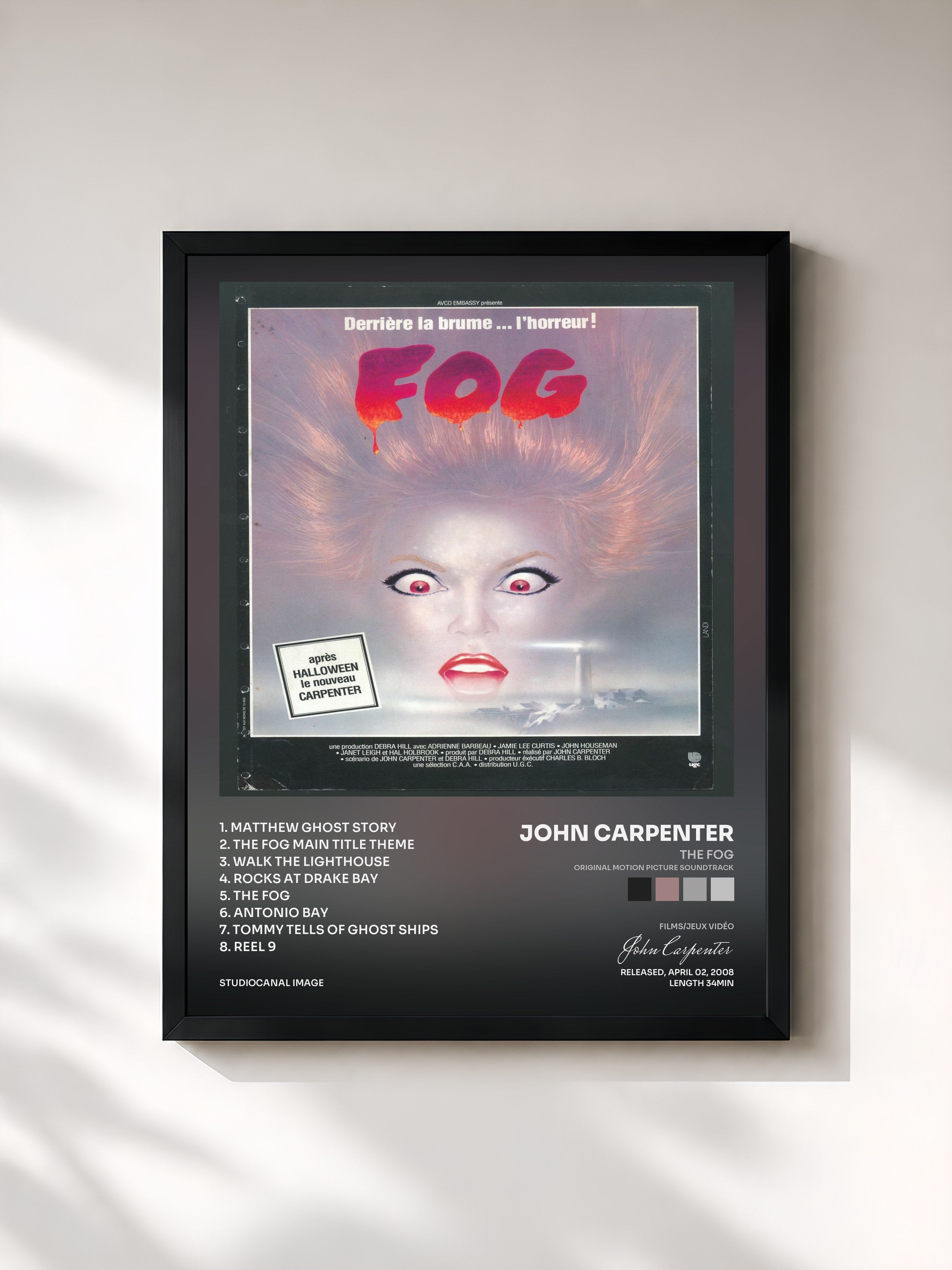 #noir Tableau de l'album The Fog (Original Motion Picture Soundtrack) de John Carpenter, cadre noir, imprimé et encadré en France