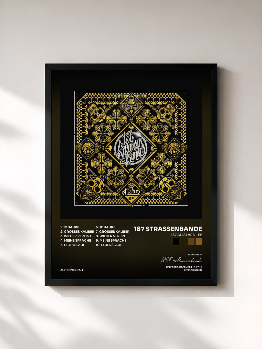 #noir Tableau de l'album 187 Allstars - EP de 187 Strassenbande, cadre noir, imprimé et encadré en France