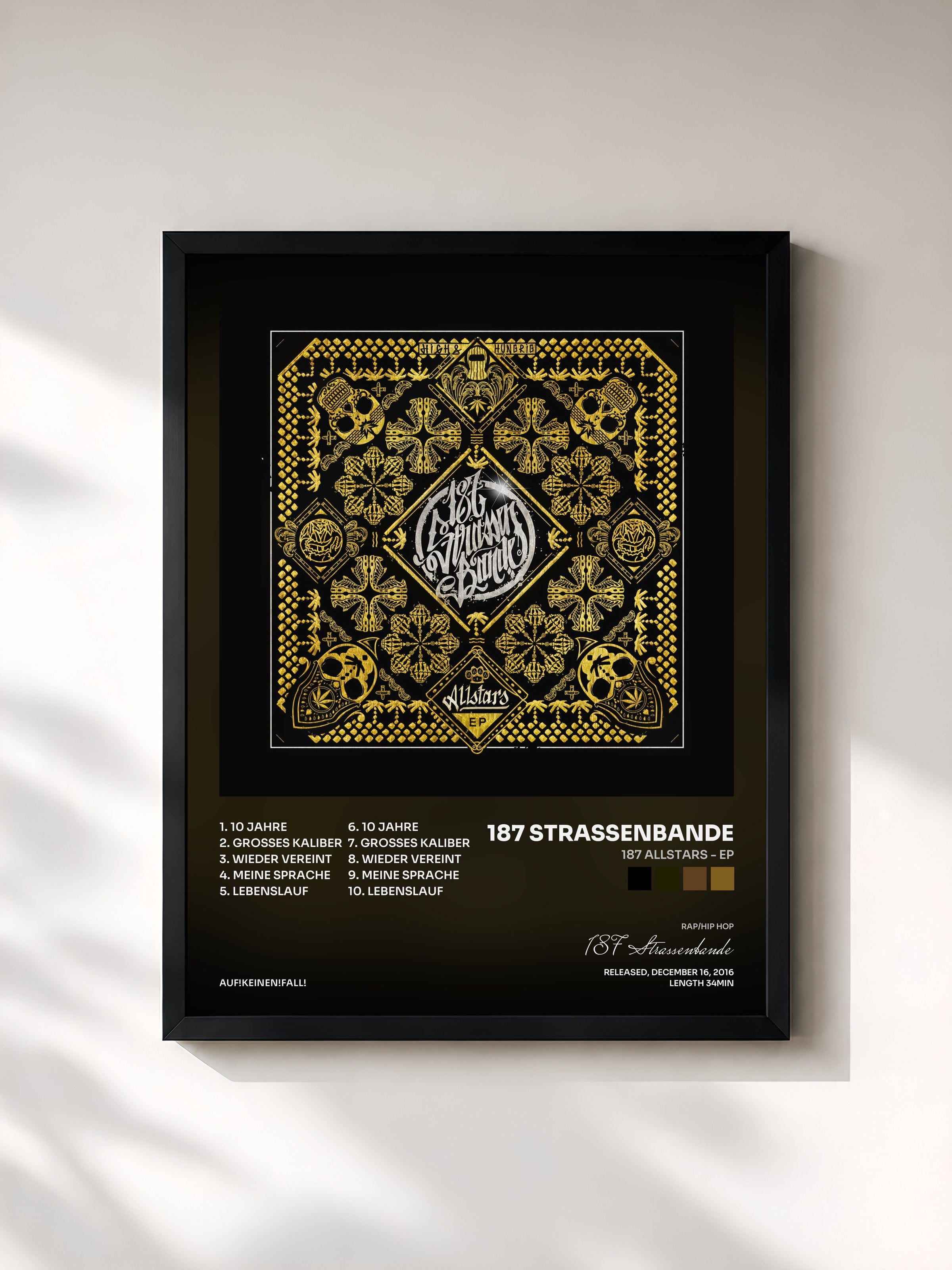 #noir Tableau de l'album 187 Allstars - EP de 187 Strassenbande, cadre noir, imprimé et encadré en France