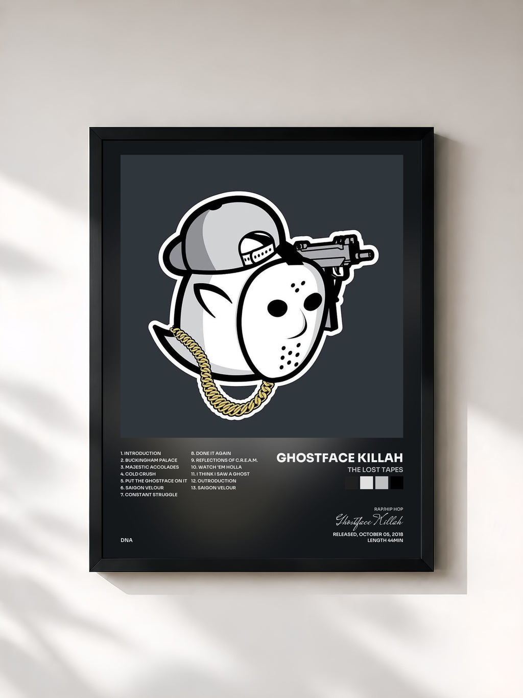 #noir Tableau de l'album The Lost Tapes de Ghostface Killah, cadre noir, imprimé et encadré en France