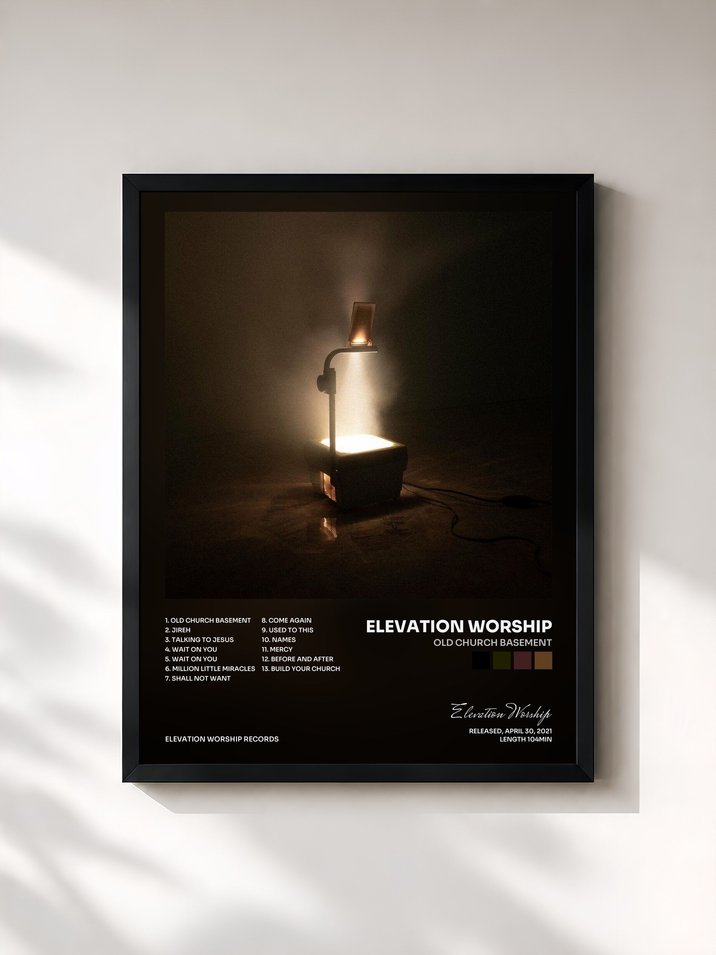 #noir Tableau de l'album Old Church Basement de Elevation Worship, cadre noir, imprimé et encadré en France