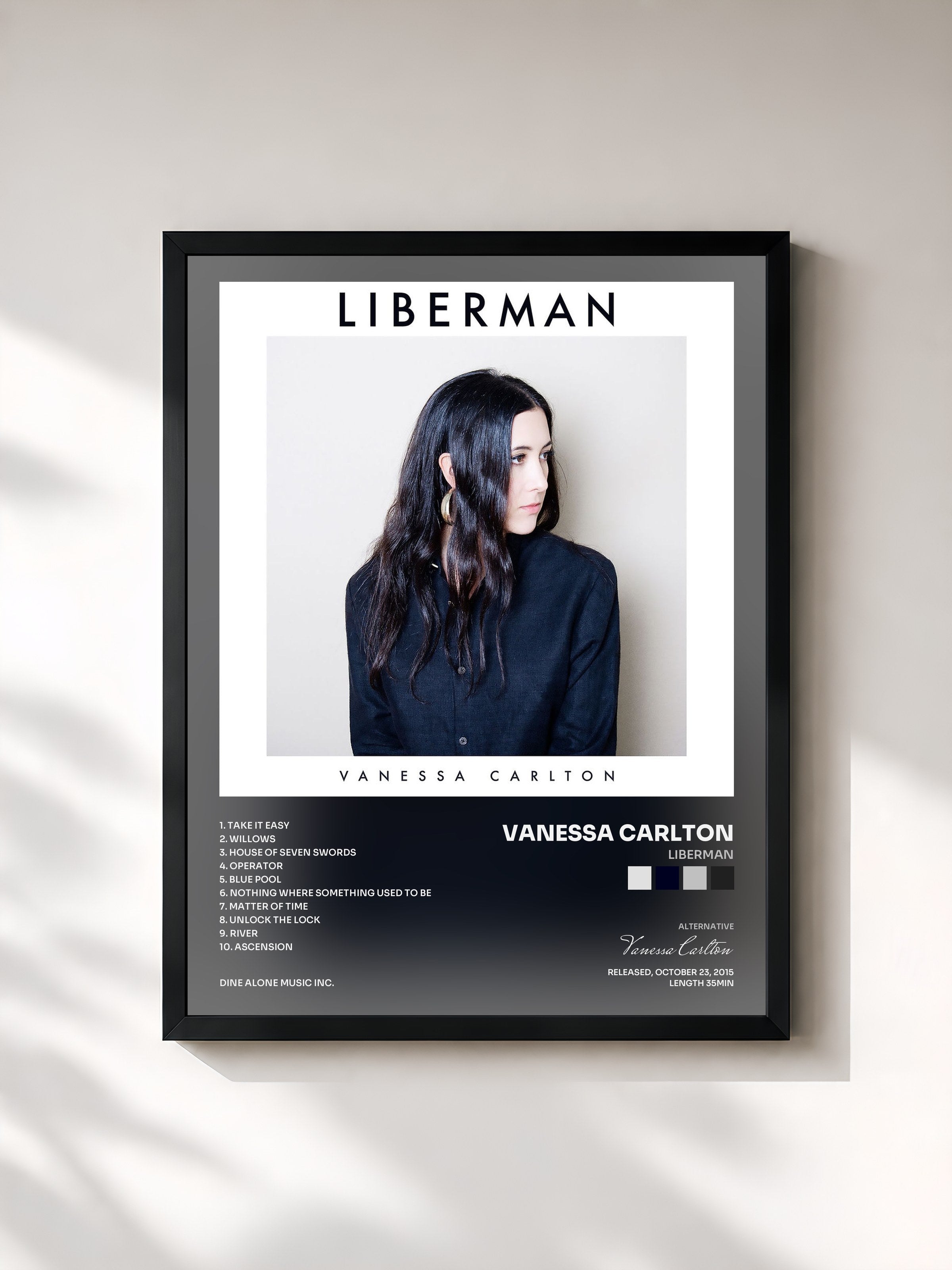 #noir Tableau de l'album Liberman de Vanessa Carlton, cadre noir, imprimé et encadré en France