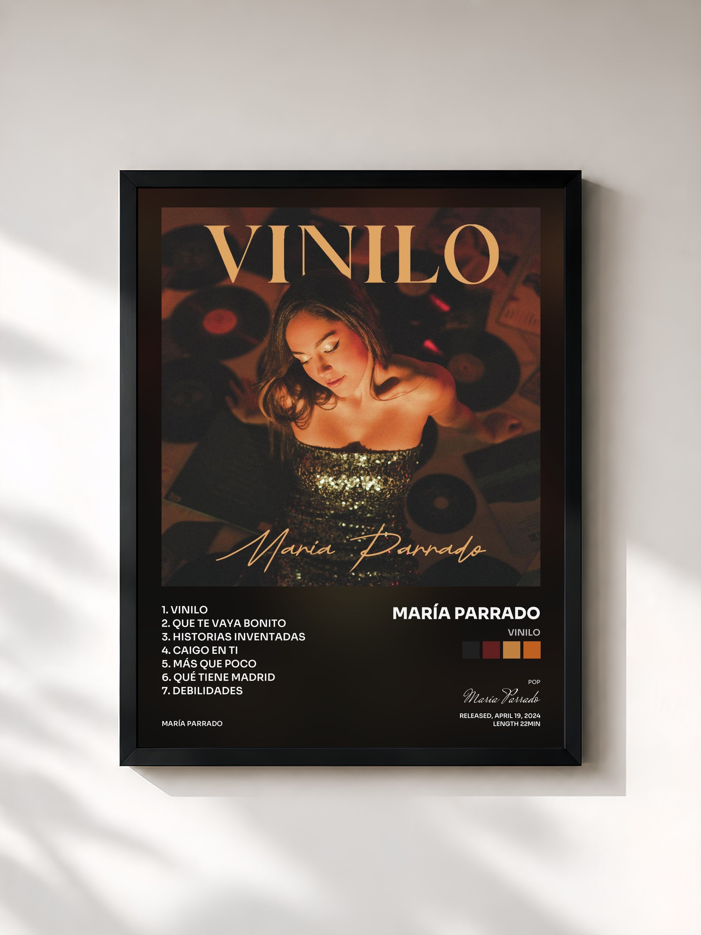 #noir Tableau de l'album Vinilo de María Parrado, cadre noir, imprimé et encadré en France
