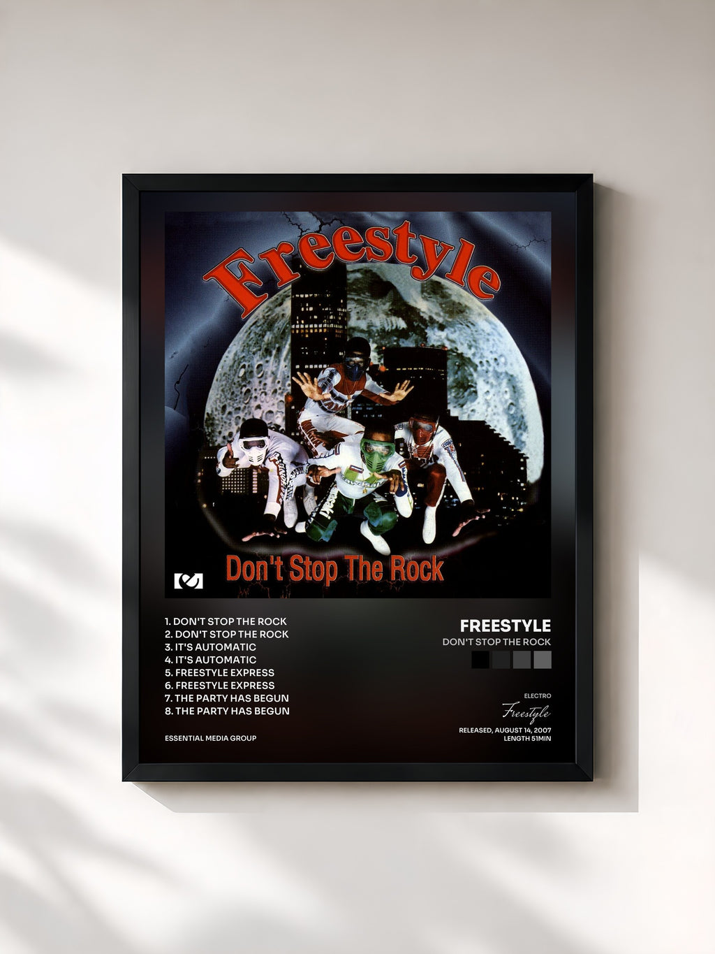 #noir Tableau de l'album Don't Stop The Rock de Freestyle, cadre noir, imprimé et encadré en France