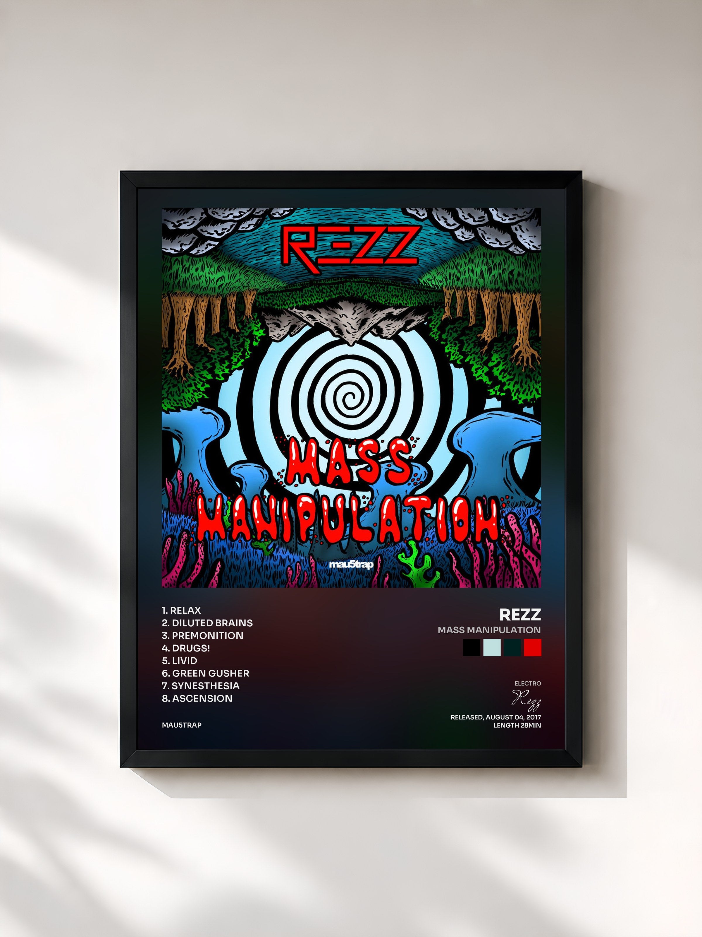 #noir Tableau de l'album Mass Manipulation de Rezz, cadre noir, imprimé et encadré en France