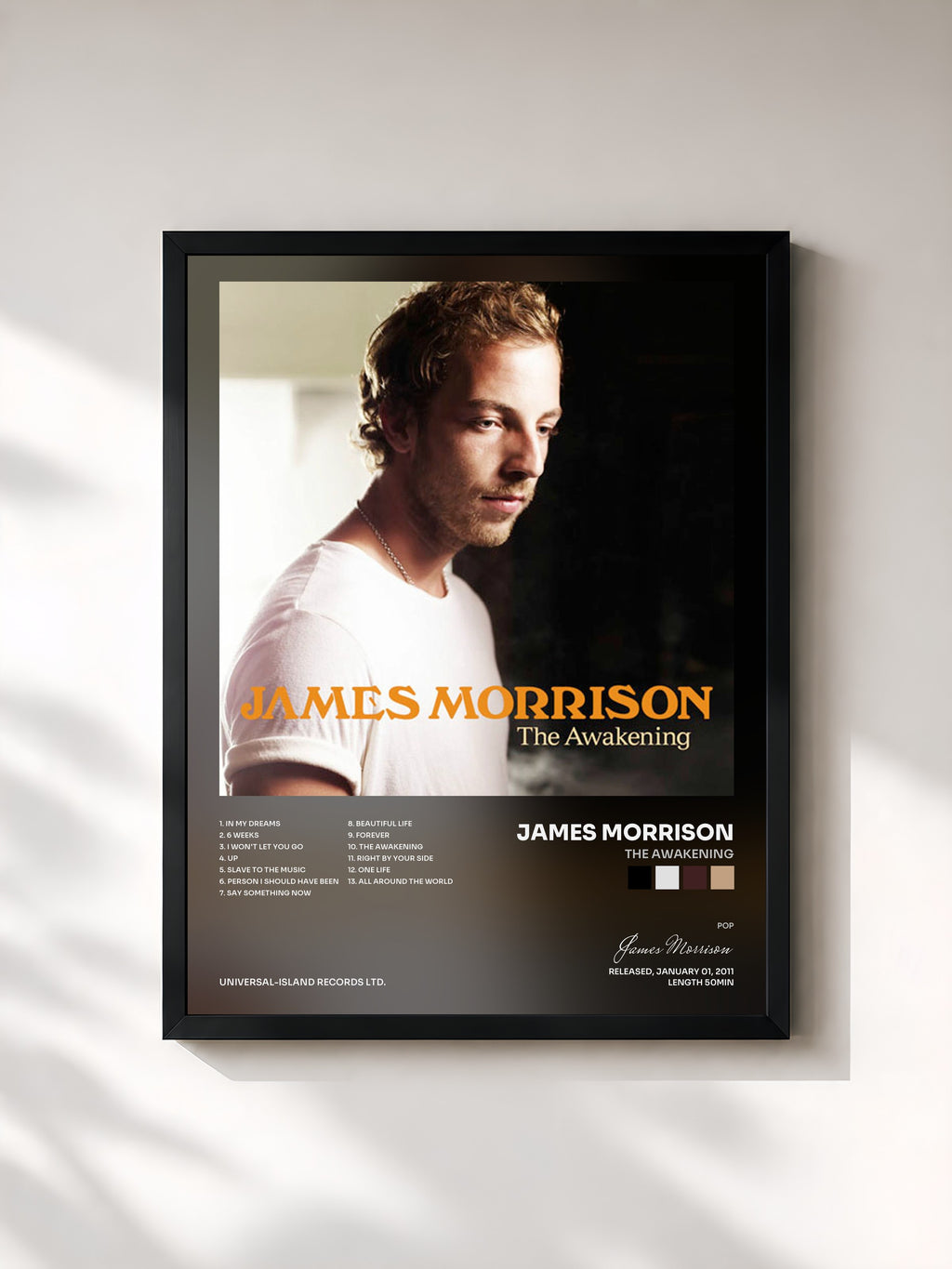 #noir Tableau de l'album The Awakening de James Morrison, cadre noir, imprimé et encadré en France