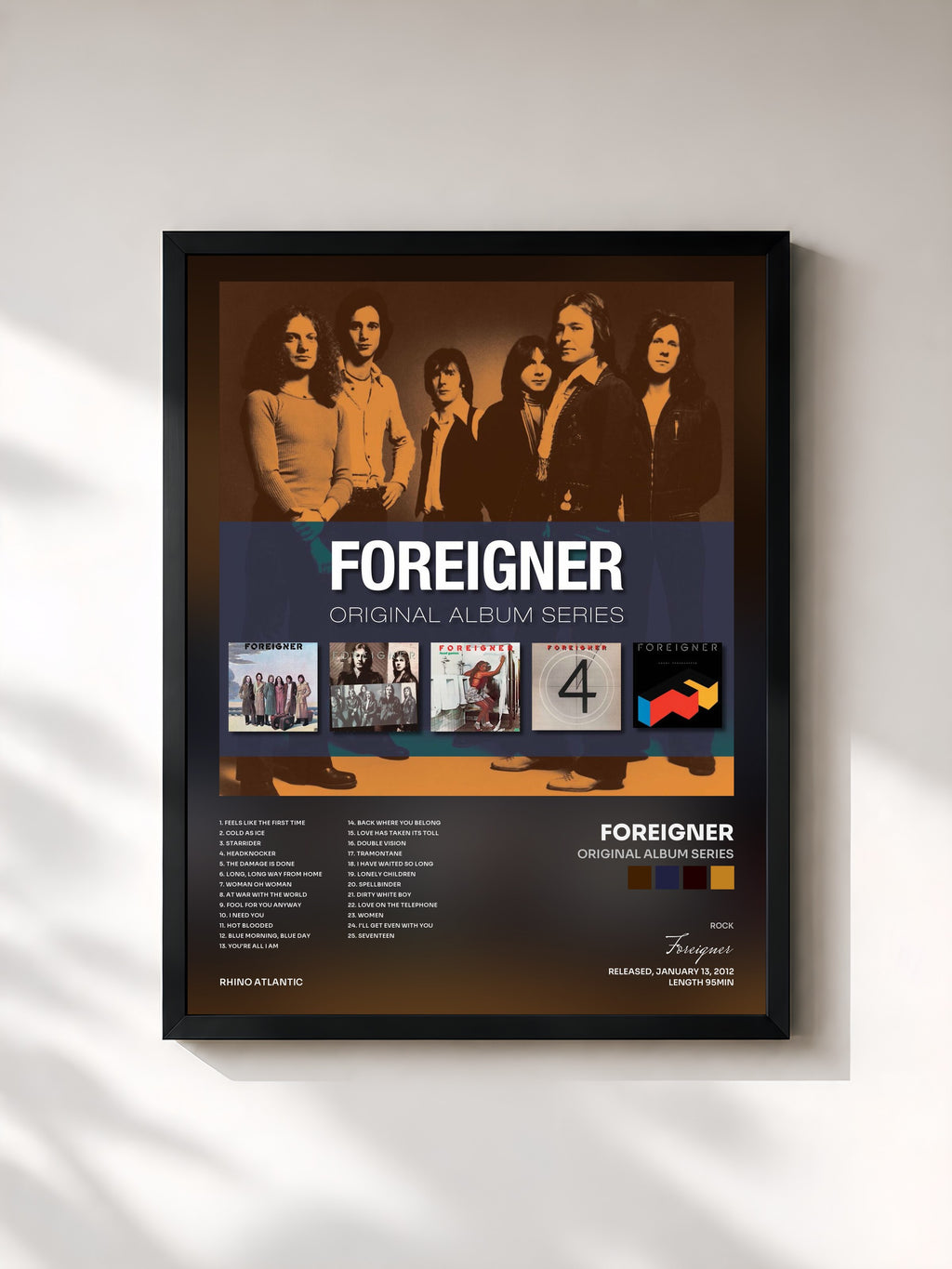 #noir Tableau de l'album Original Album Series de Foreigner, cadre noir, imprimé et encadré en France