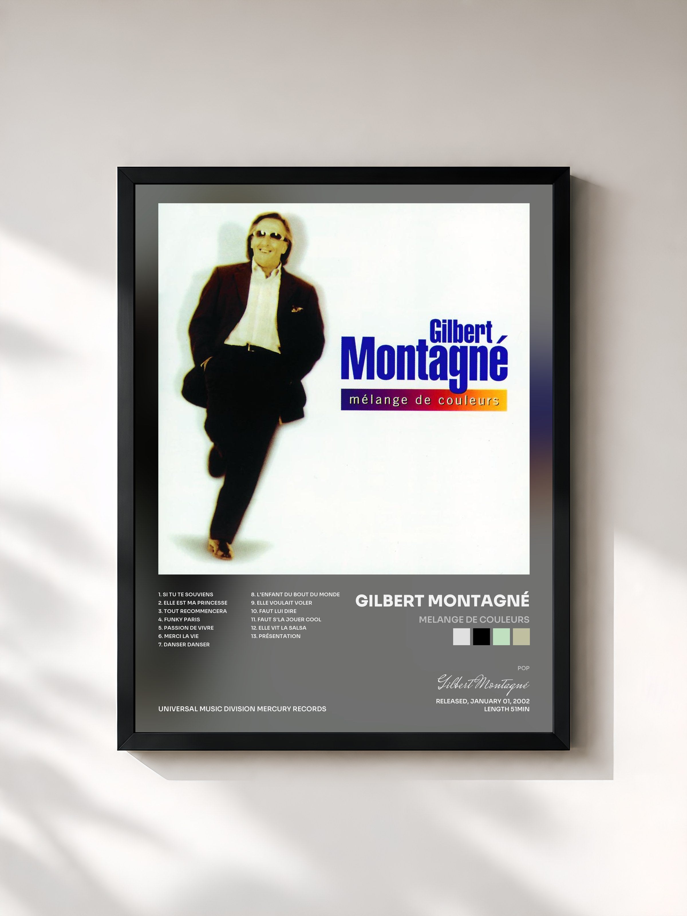 #noir Tableau de l'album Melange De Couleurs de Gilbert Montagné, cadre noir, imprimé et encadré en France