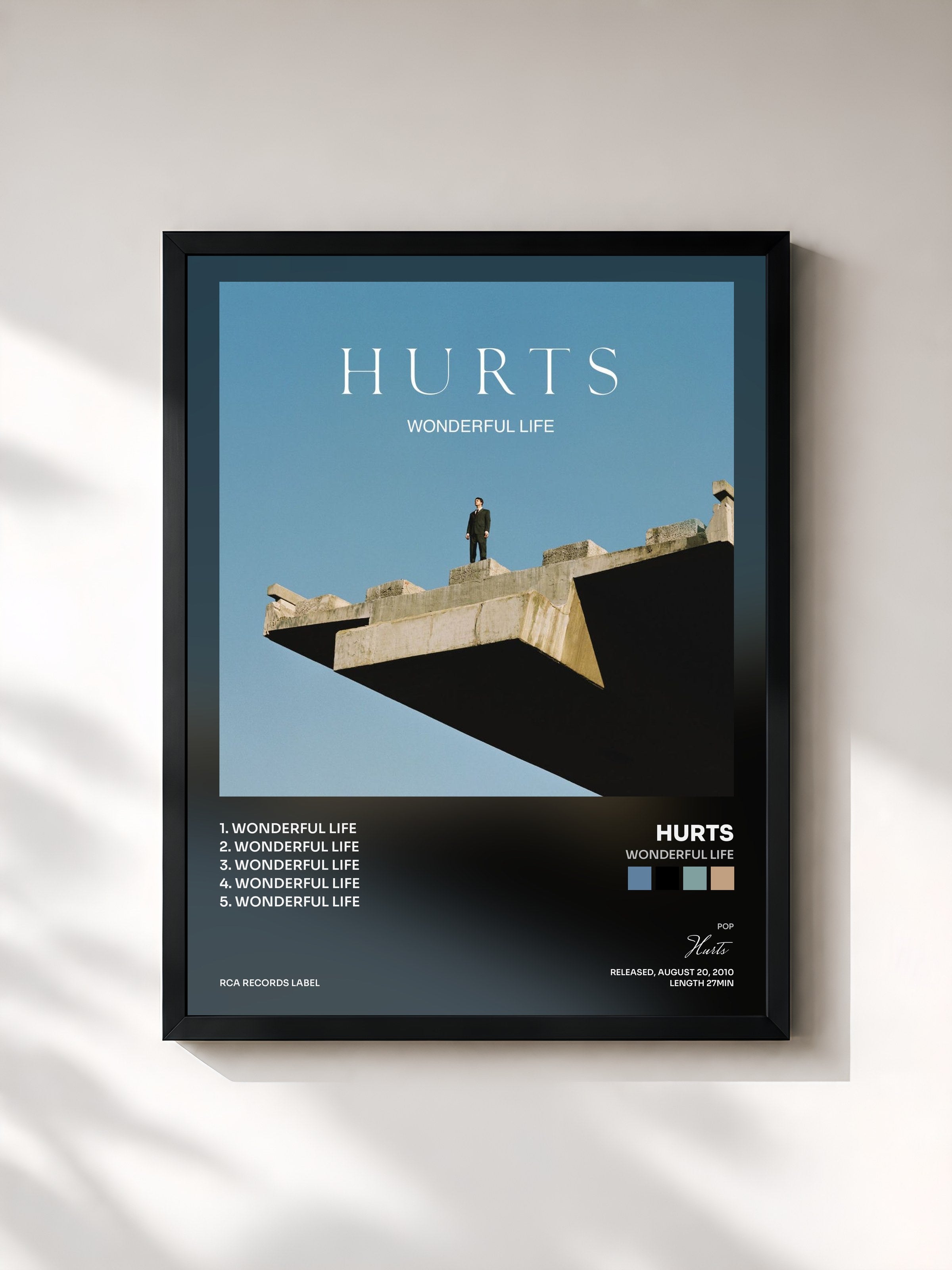 #noir Tableau de l'album Wonderful Life de Hurts, cadre noir, imprimé et encadré en France