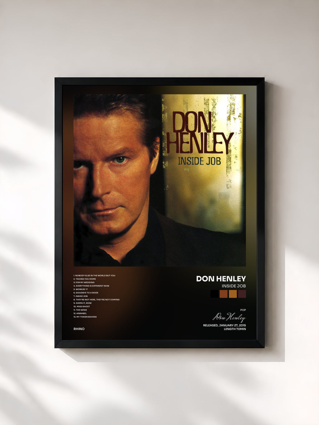 #noir Tableau de l'album Inside Job de Don Henley, cadre noir, imprimé et encadré en France