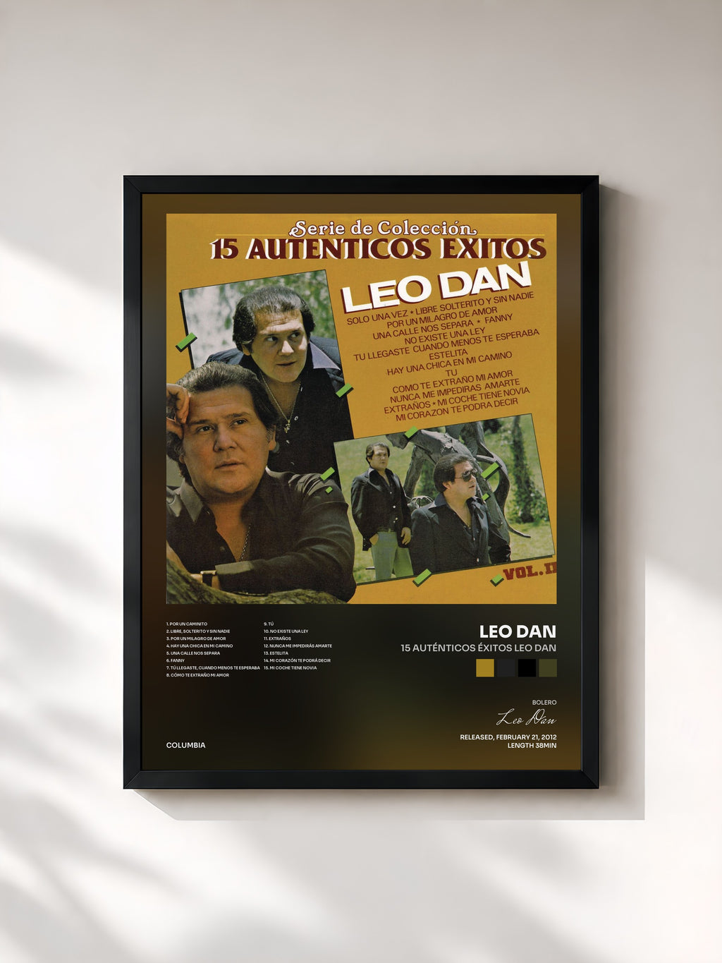 #noir Tableau de l'album 15 Auténticos Éxitos Leo Dan de Leo Dan, cadre noir, imprimé et encadré en France