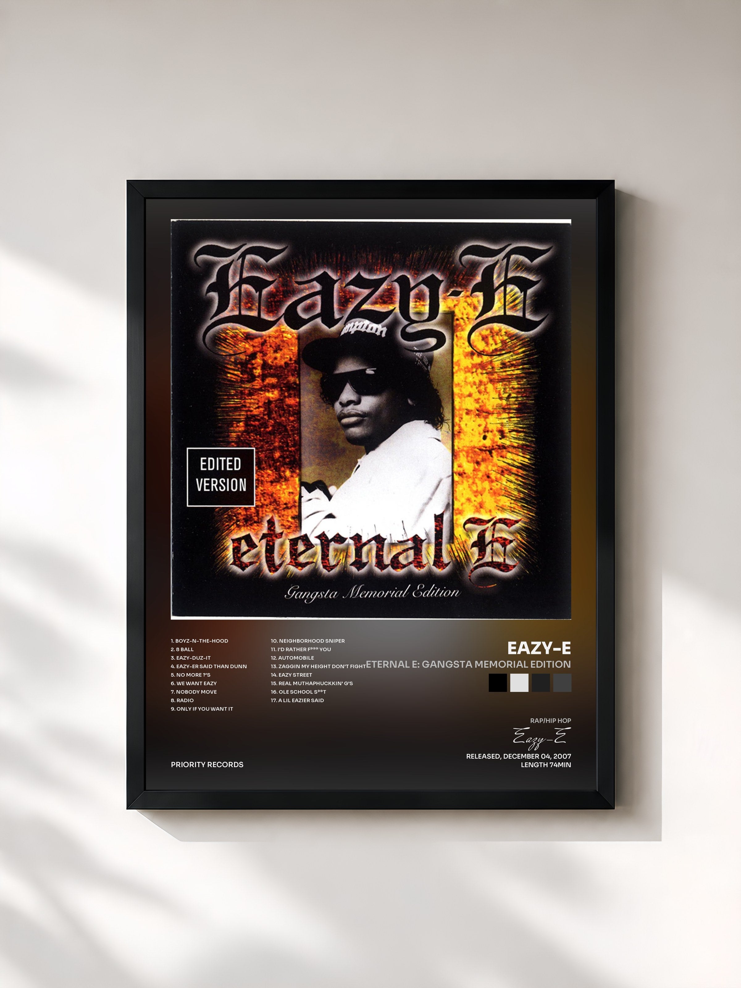#noir Tableau de l'album Eternal E: Gangsta Memorial Edition de Eazy-E, cadre noir, imprimé et encadré en France