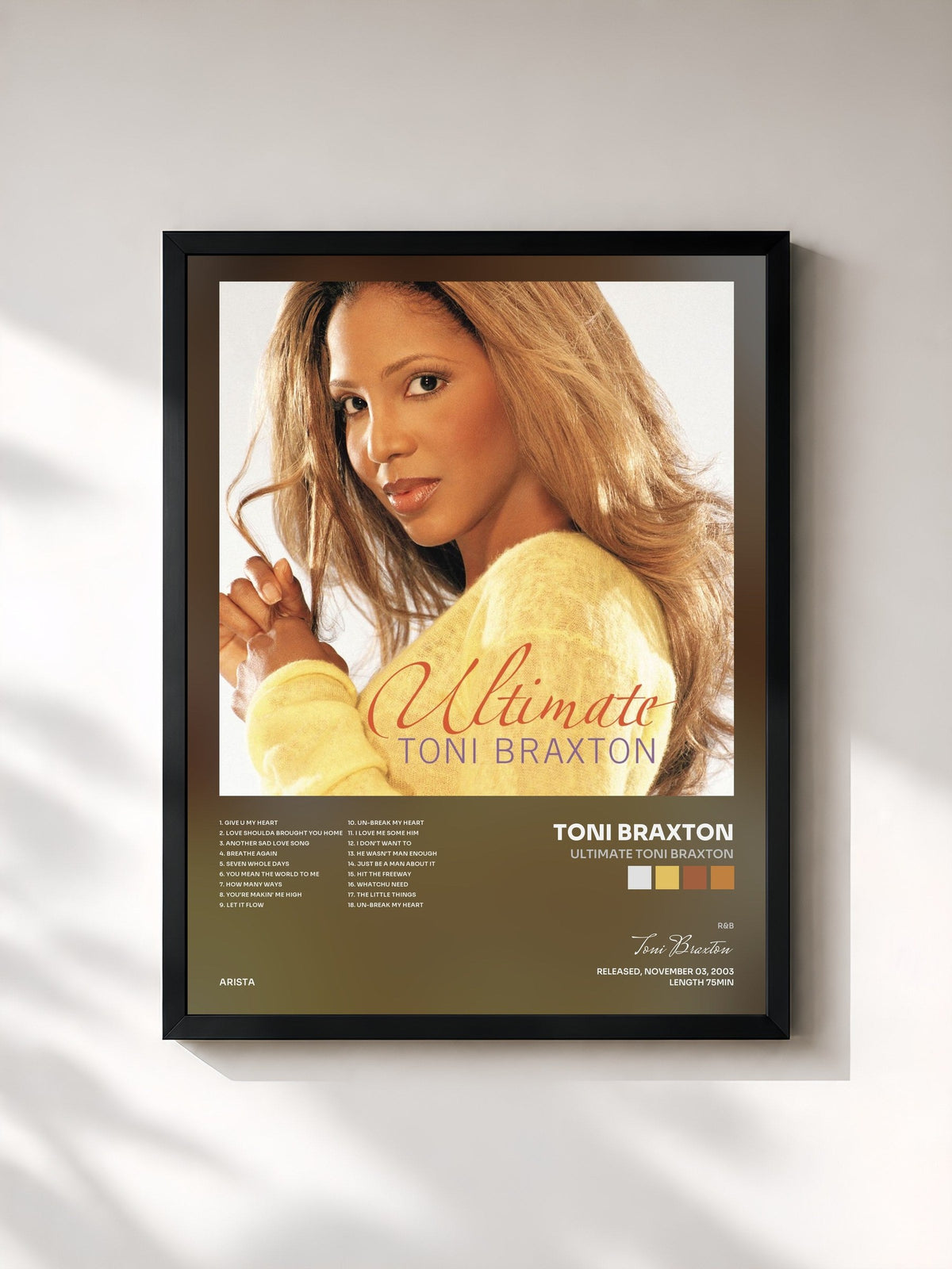 #noir Tableau de l'album Ultimate Toni Braxton de Toni Braxton, cadre noir, imprimé et encadré en France
