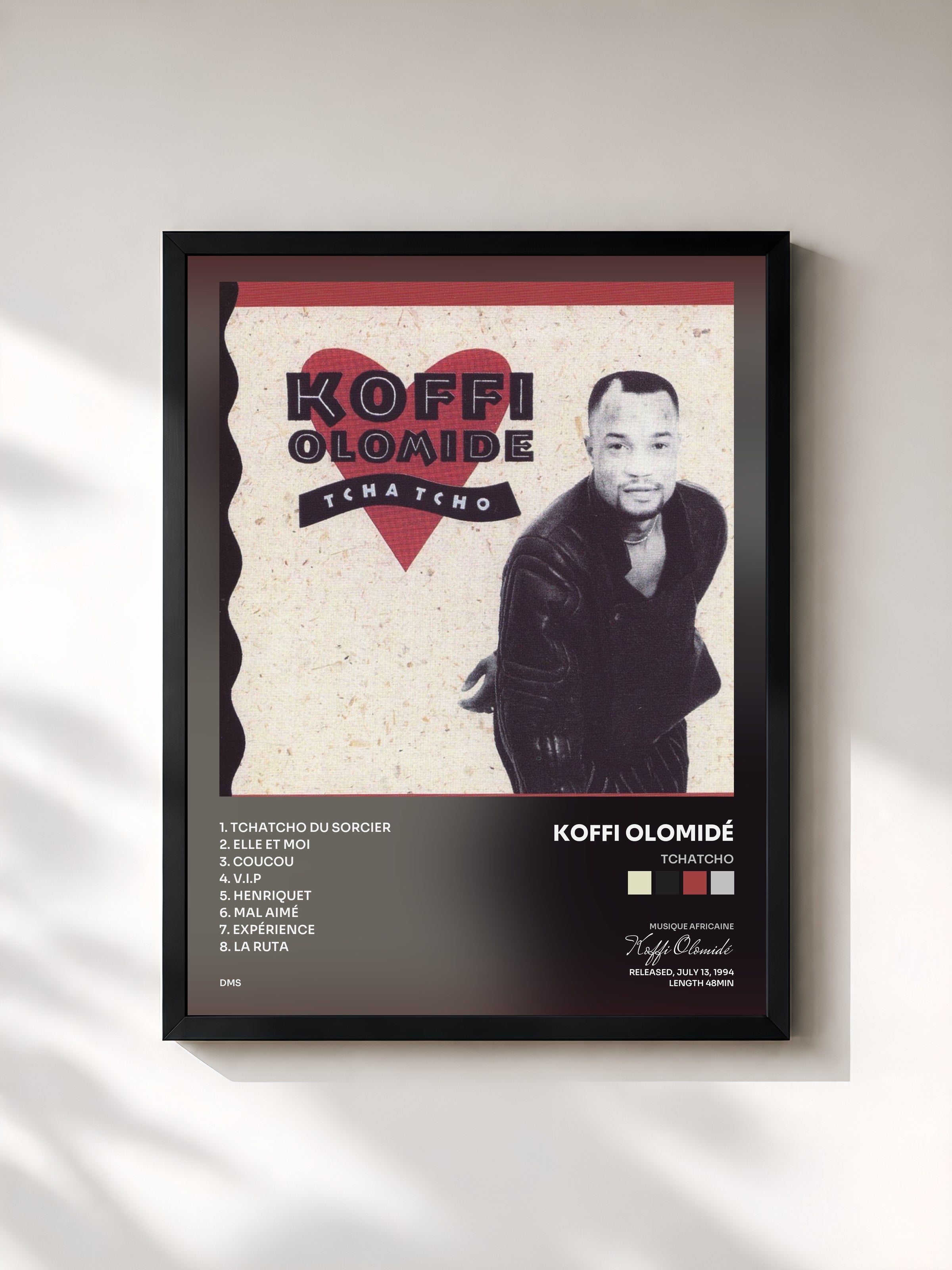 #noir Tableau de l'album Tchatcho de Koffi Olomidé, cadre noir, imprimé et encadré en France