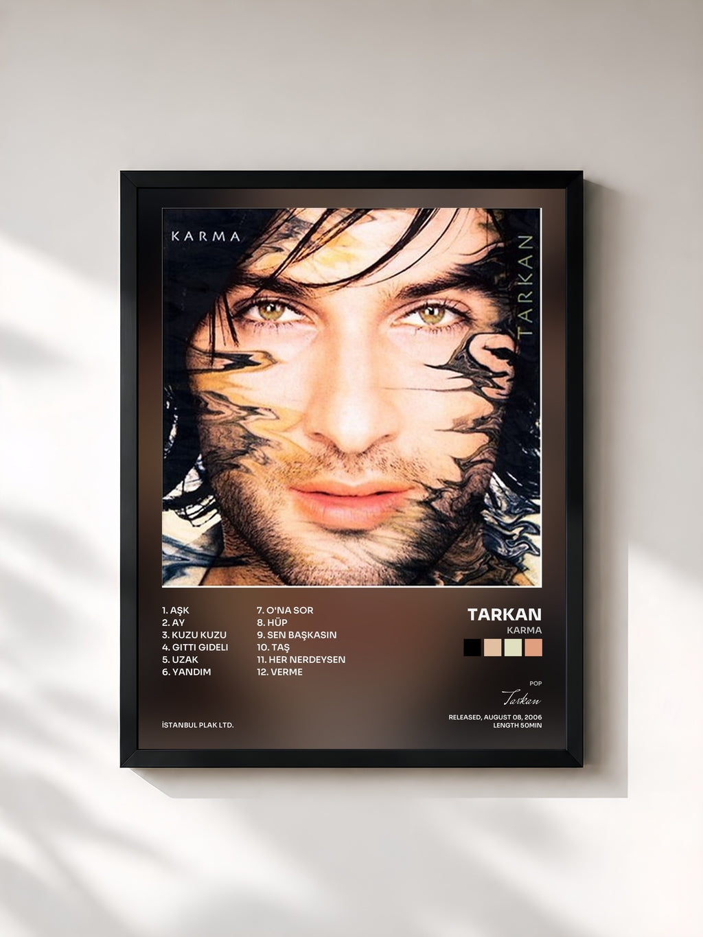 #noir Tableau de l'album Karma de Tarkan, cadre noir, imprimé et encadré en France