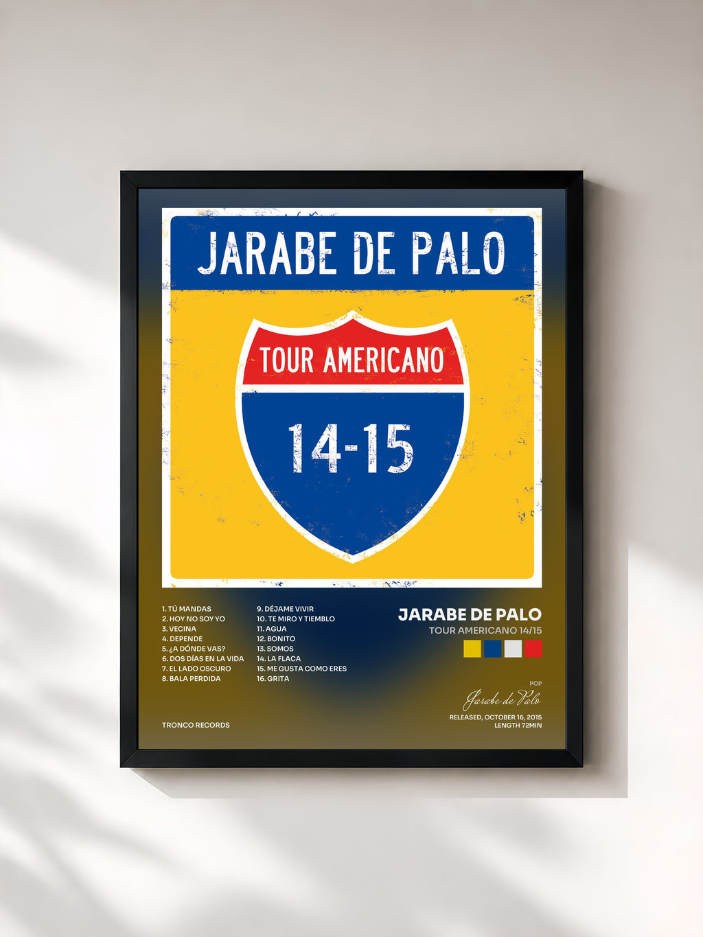 #noir Tableau de l'album Tour Americano 14/15 de Jarabe de Palo, cadre noir, imprimé et encadré en France